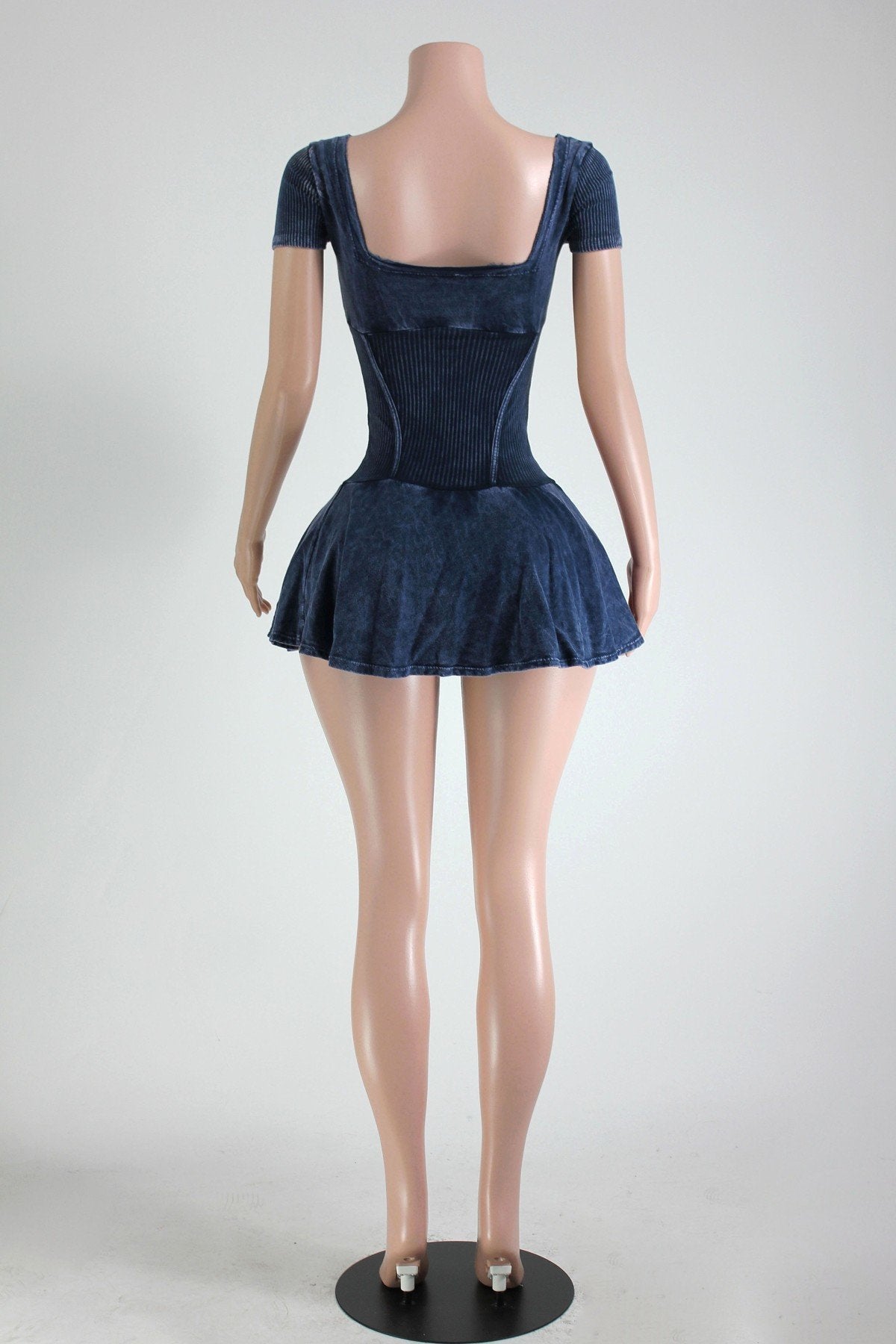 MINERAL WASH SQUARE NECK CONTOUR SKIRT ROMPER