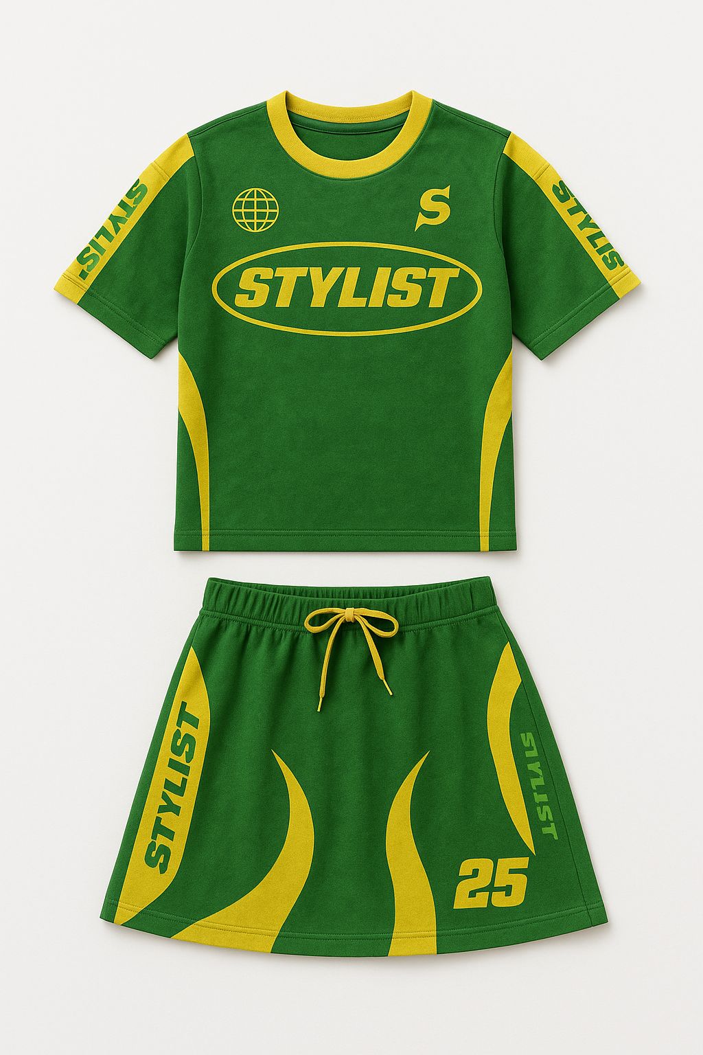 Kids Stylist Green Flame Skirt Set
