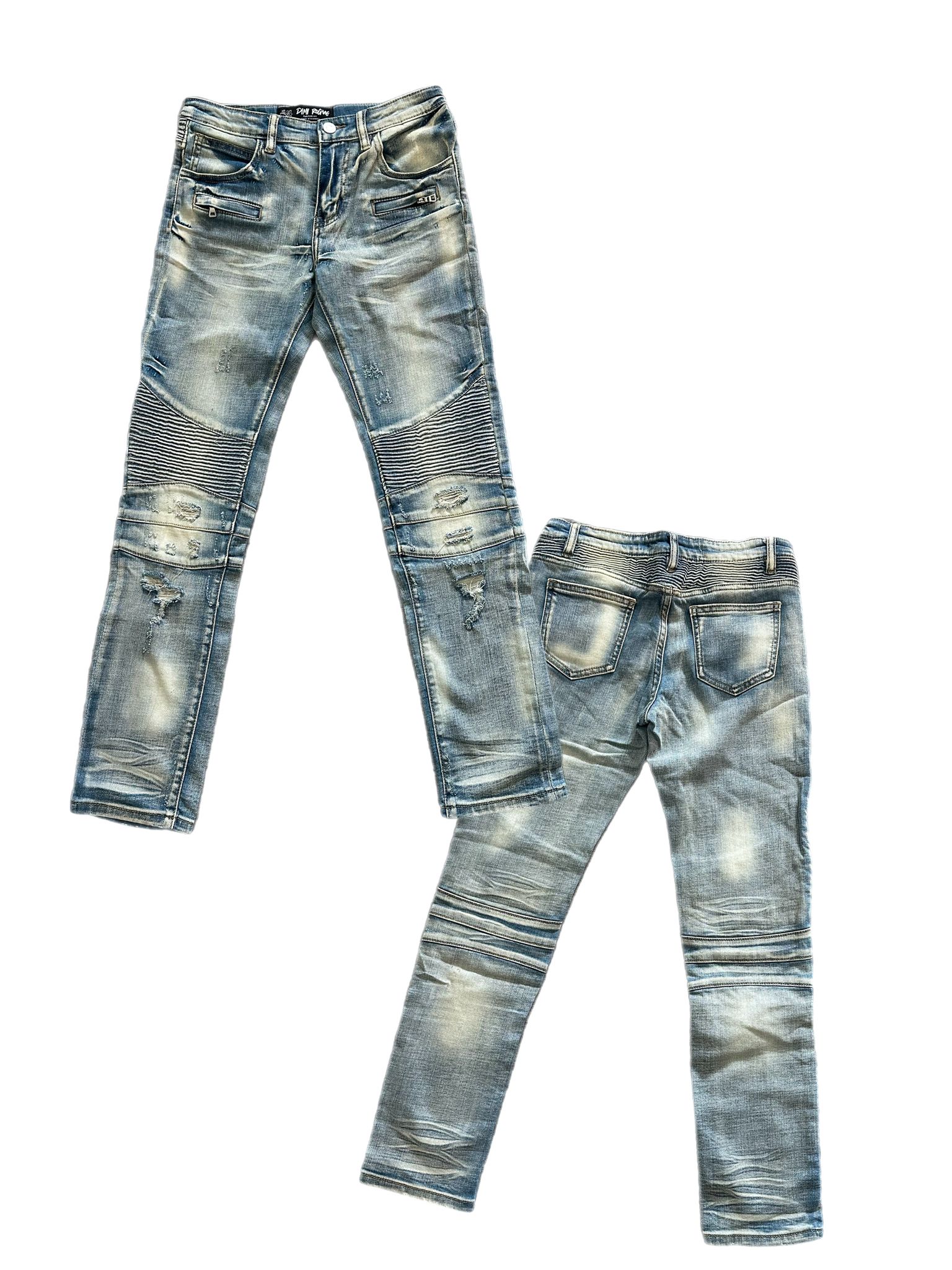 Kids Blue Faded Tan Biker Jeans