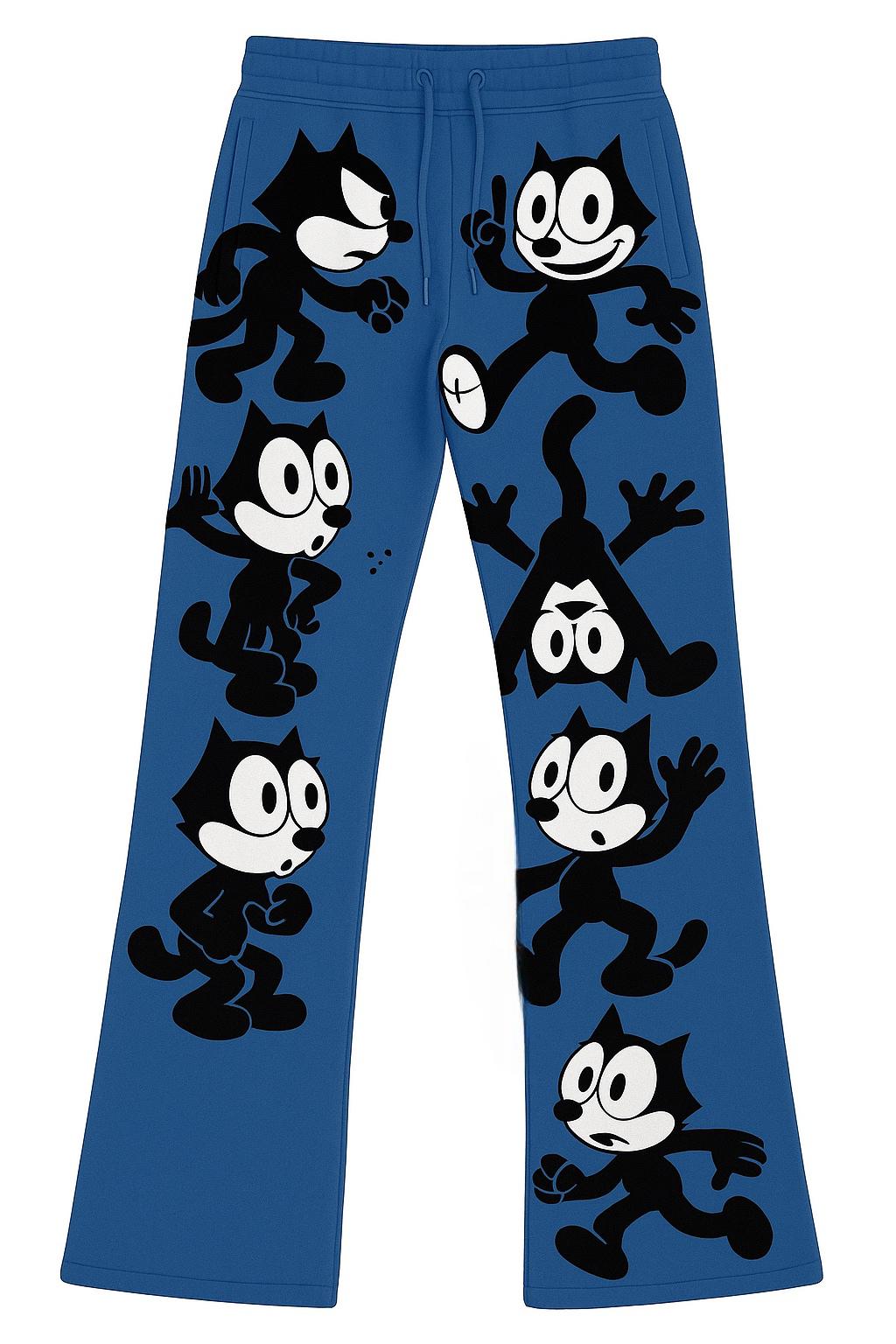 Kids Felix the Cat Pants – Blue Cartoon Print Joggers