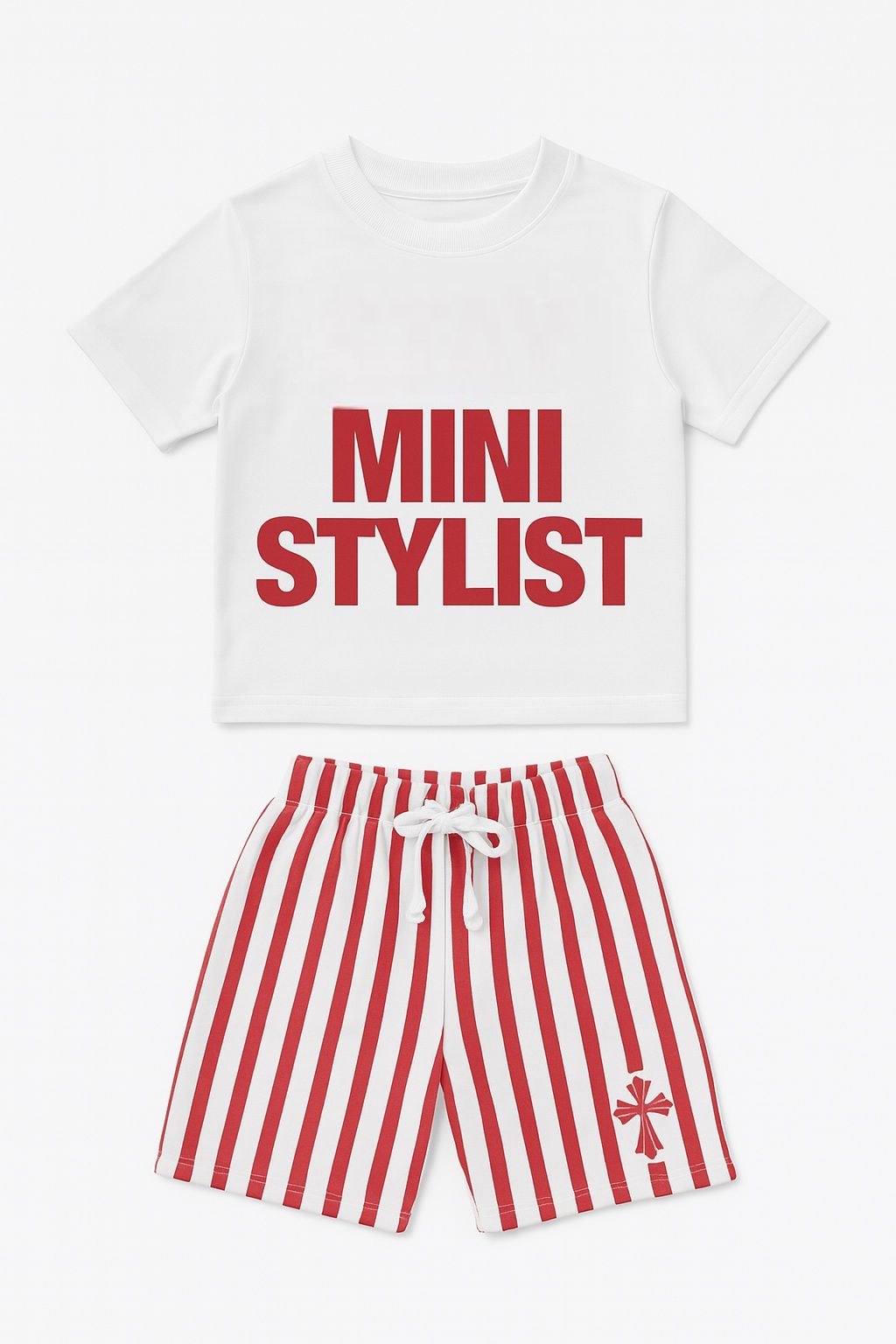 Kids Mini Stylist Tee & Red Stripe Shorts Set