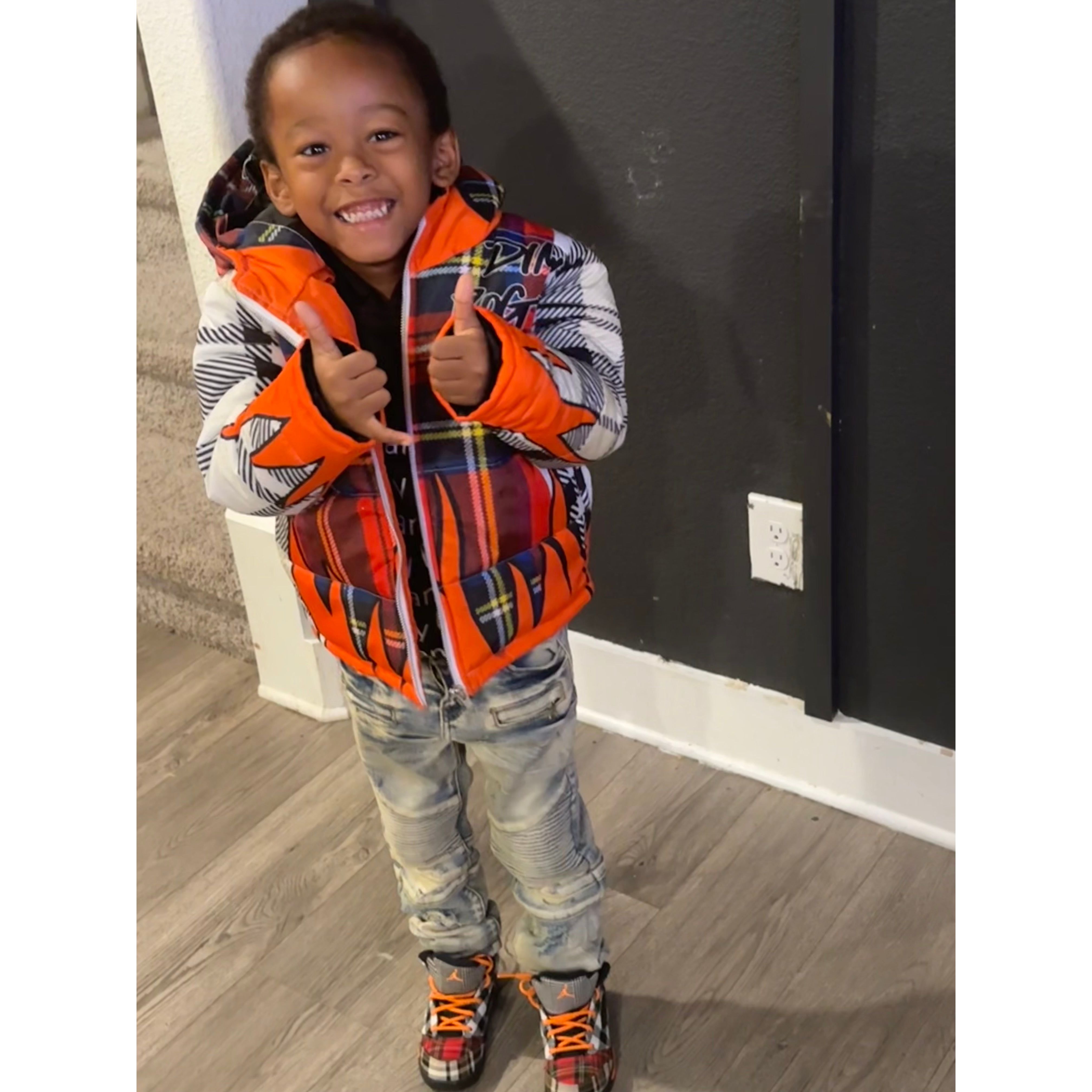 Kids fire plaid Puffer