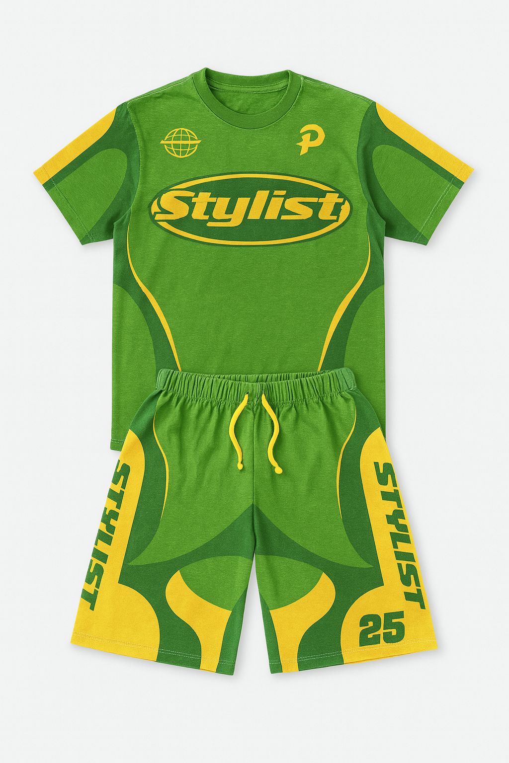 Kids Stylist Sports Set – Green & Yellow Jersey Style Outfit