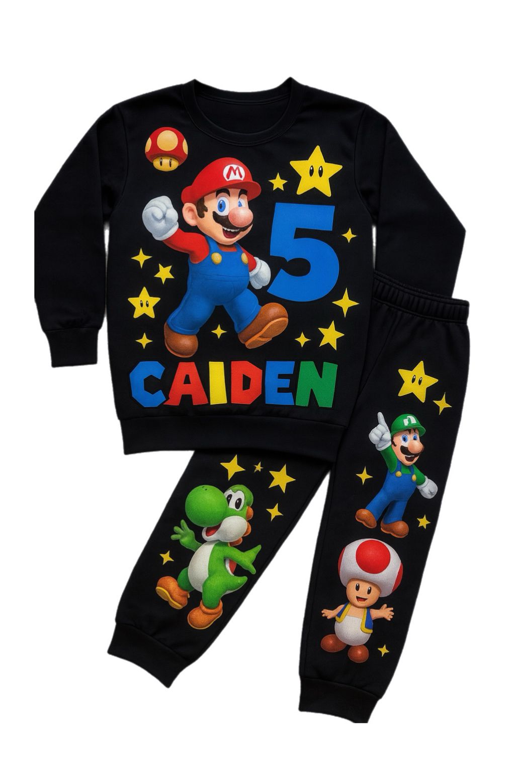 Kids Super Mario Outfit – Black Gamer Sweatshirt & Joggers
