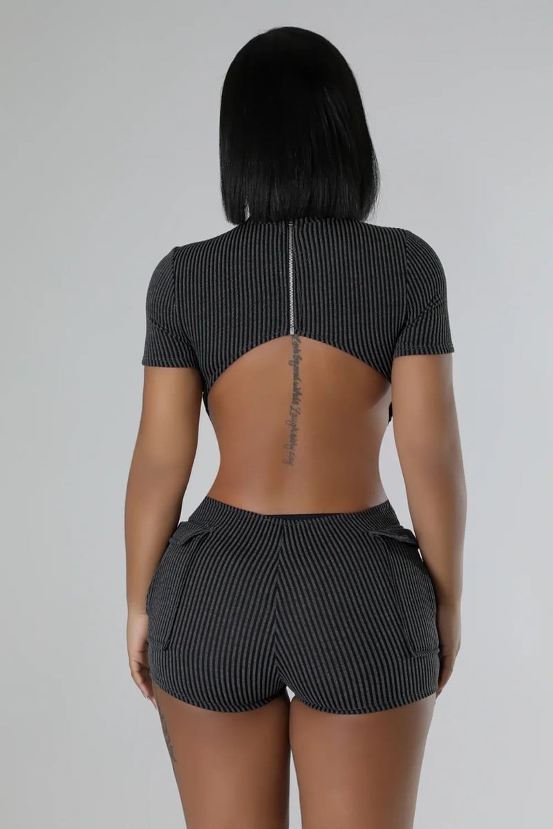 OPEN BACK POCKET DETAIL ROMPER