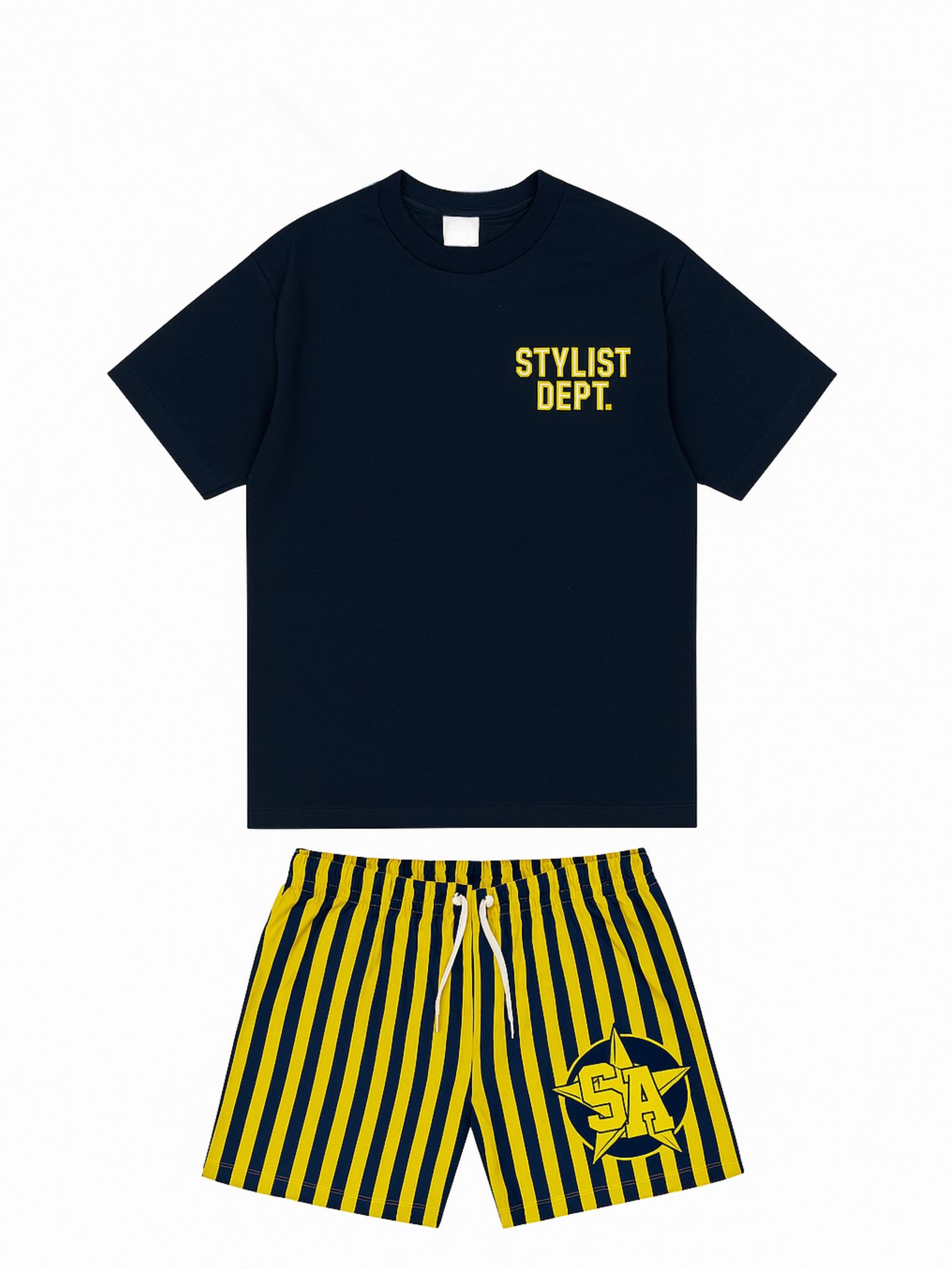 Kids Stylist Outfit – “STYLIST DEPT.” Tee & Striped SA Star Shorts