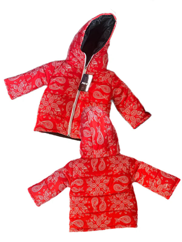 Men red bandana puffer