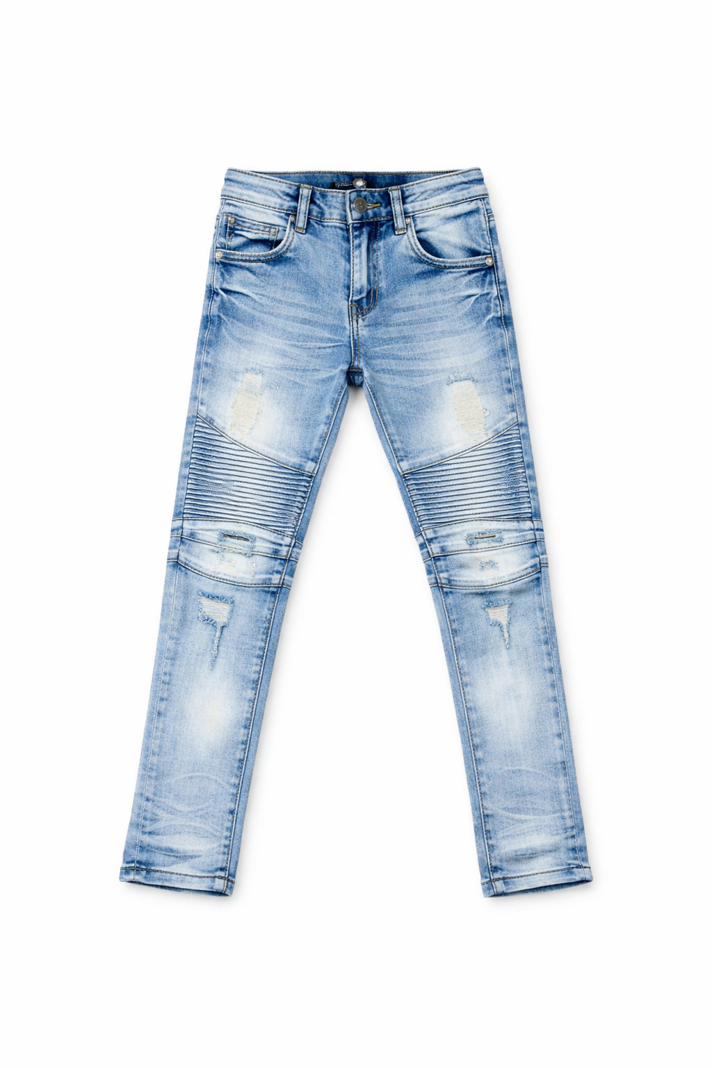 Kids blue tan biker stack Denim