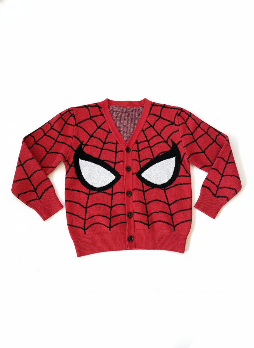 Kids spiderman web cardigan sweater