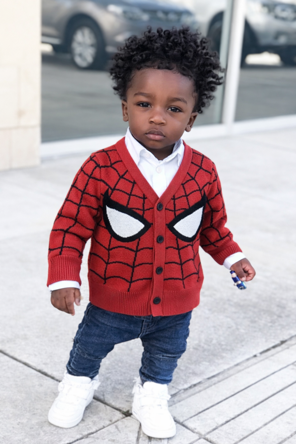 Kids spiderman web cardigan sweater