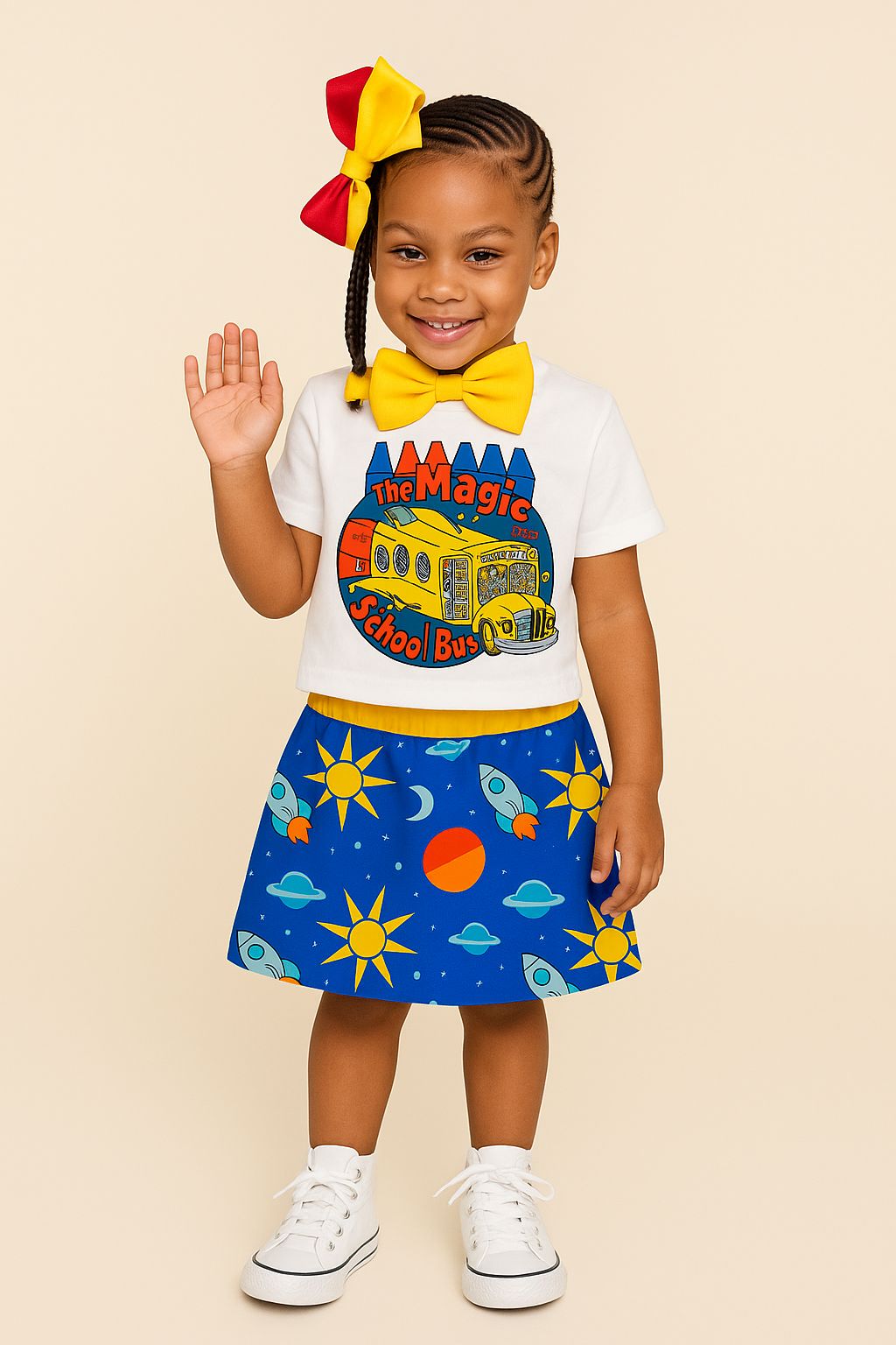 Kids Magic School Bus Set – Space Print Skirt & Graphic Tee