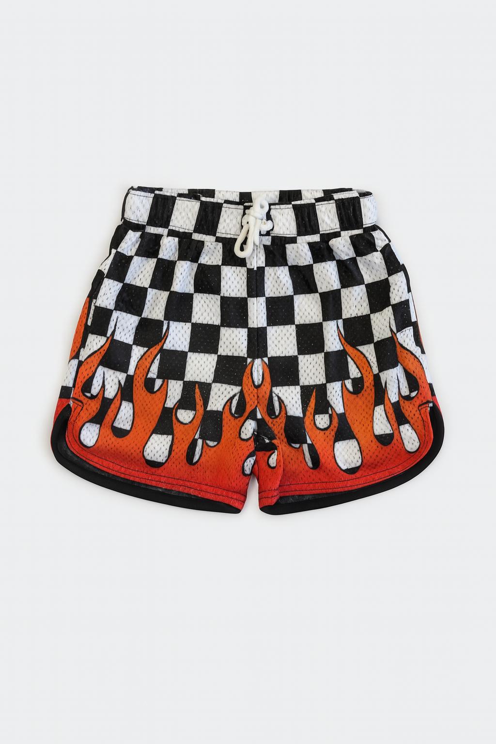 Kids Flame Check Shorts – Boys Drawstring Bottoms