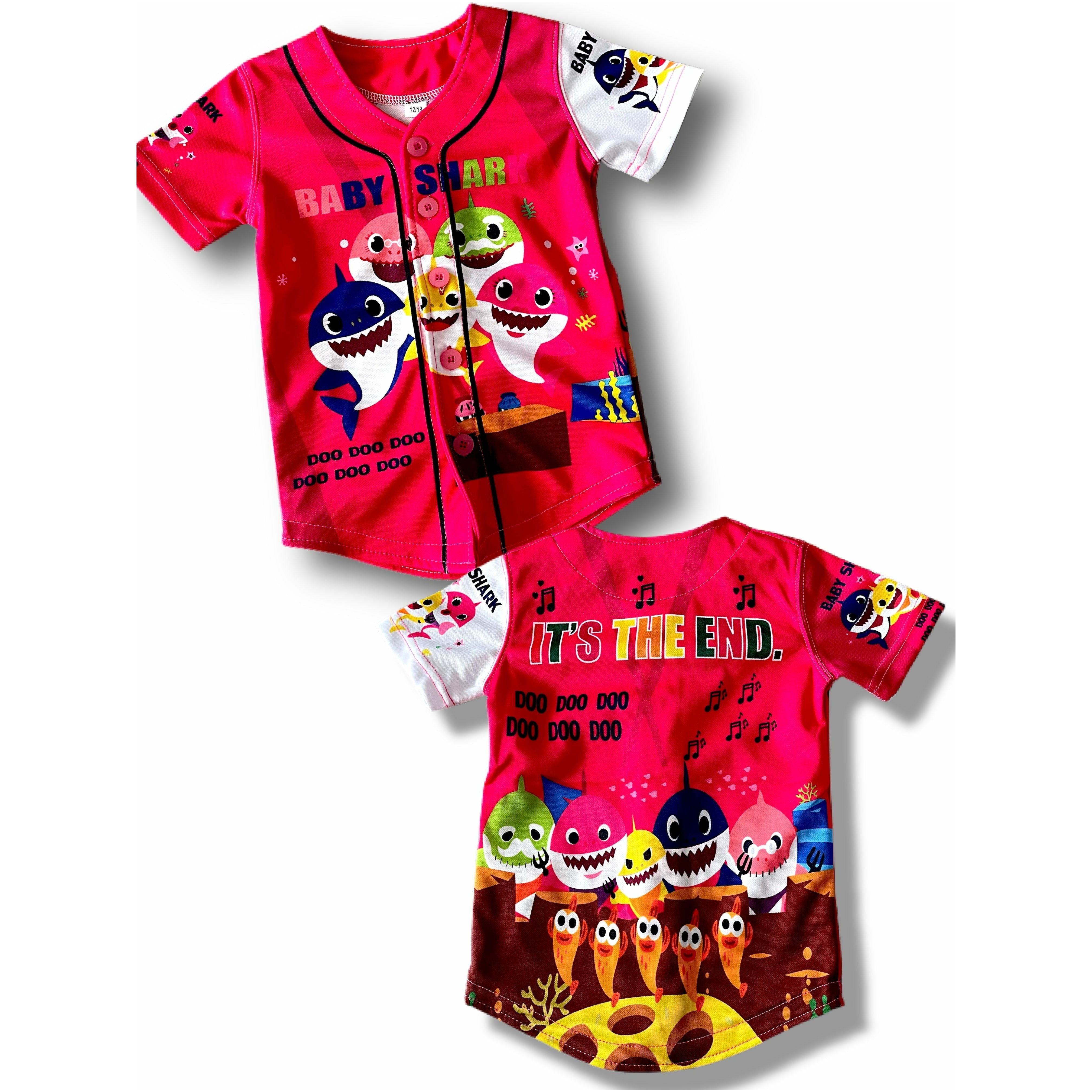 Kids Pink Baby Shark Baseball Jersey - DimiRogue