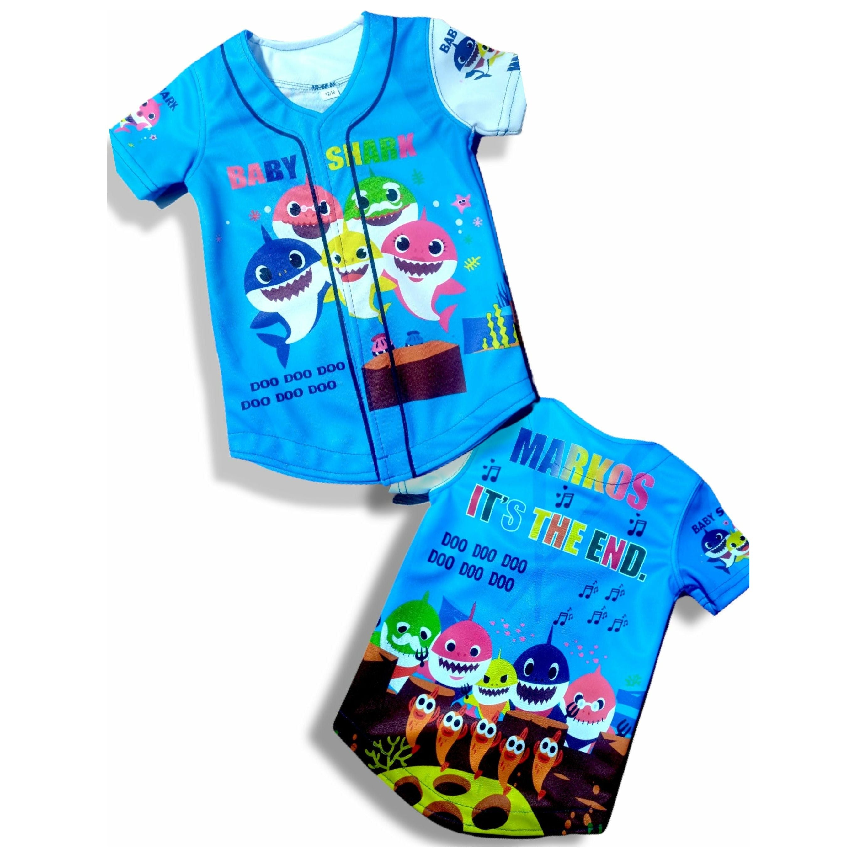 Kids Blue baby shark Baseball jersey