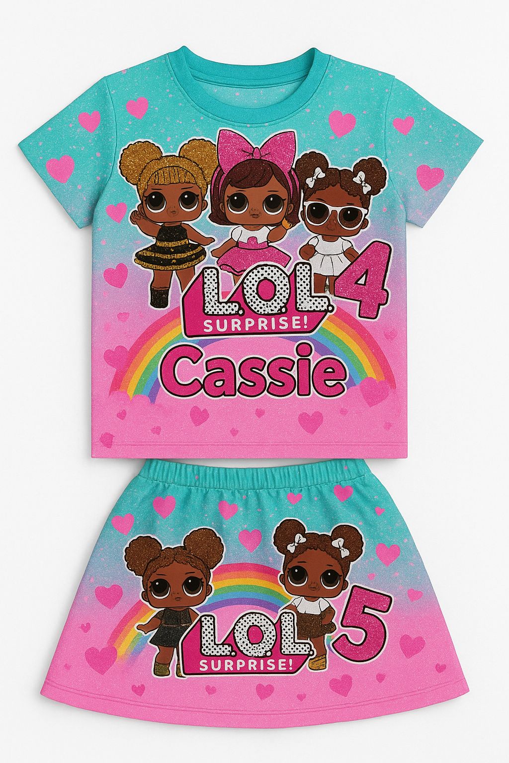 Kids LOL Surprise Outfit – Turquoise Cartoon Skirt & Tee