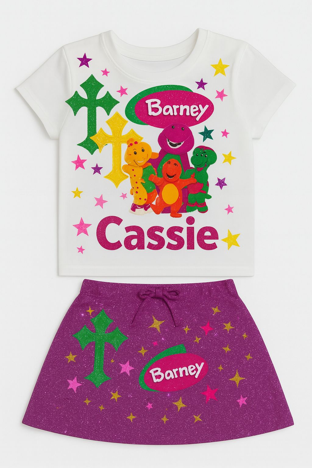 Kids Barney Outfit – Purple Cartoon Skirt & Tee