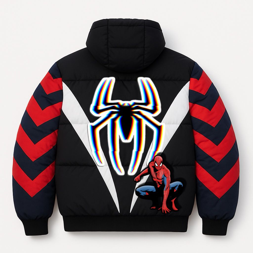 Kids Spider-Man Jacket – Red/Blue Chevron Puffer