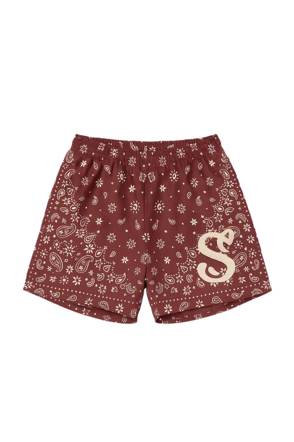Kids “S” Print Shorts – Maroon Paisley Graphic Bottoms