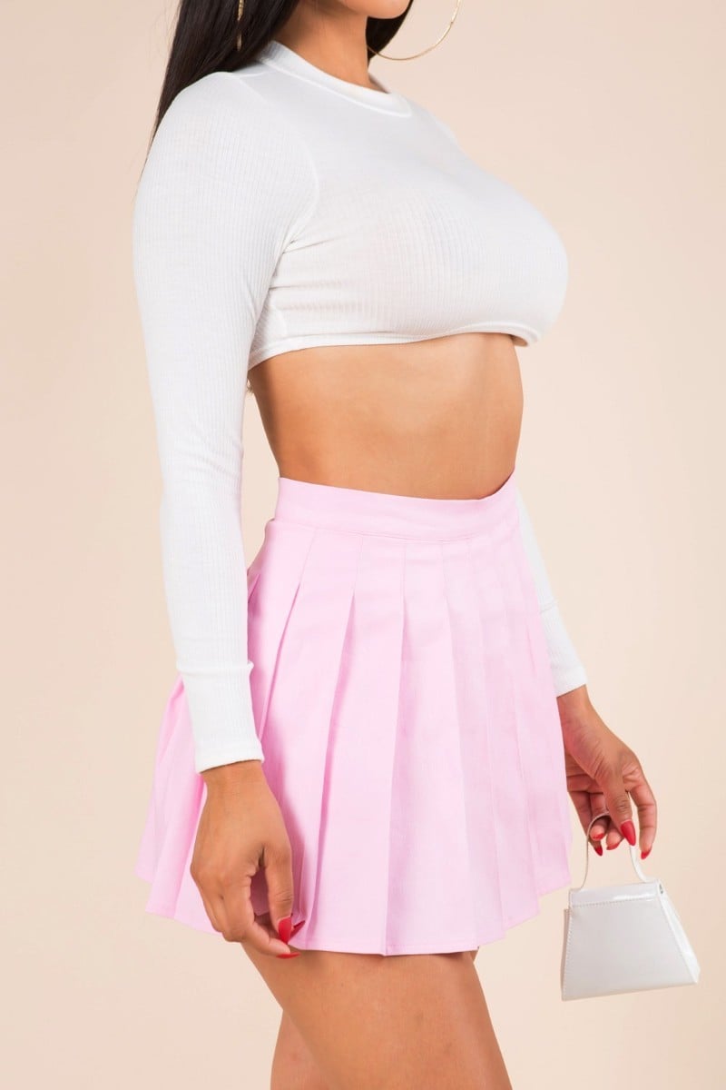 PLEATED SOLID COLOR MINI SKIRT WITH LINING SHORTS