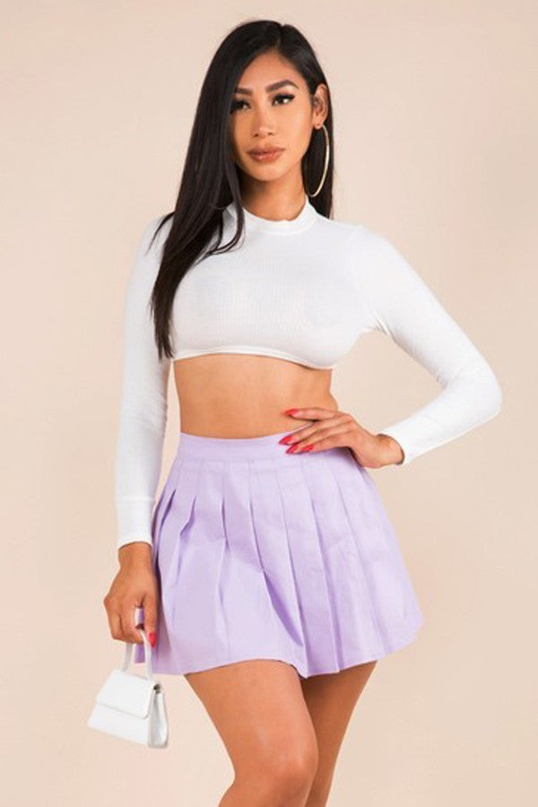 PLEATED SOLID COLOR MINI SKIRT WITH LINING SHORTS