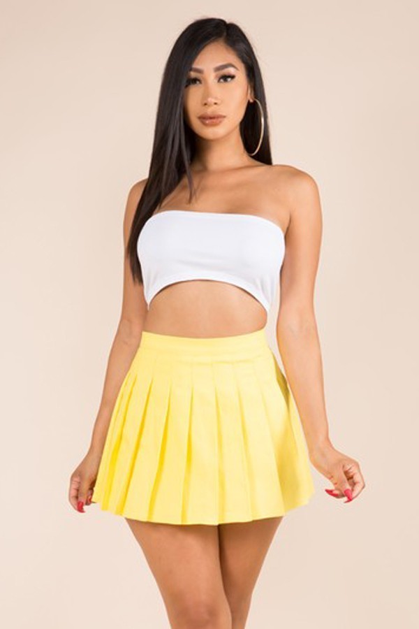 PLEATED SOLID COLOR MINI SKIRT WITH LINING SHORTS