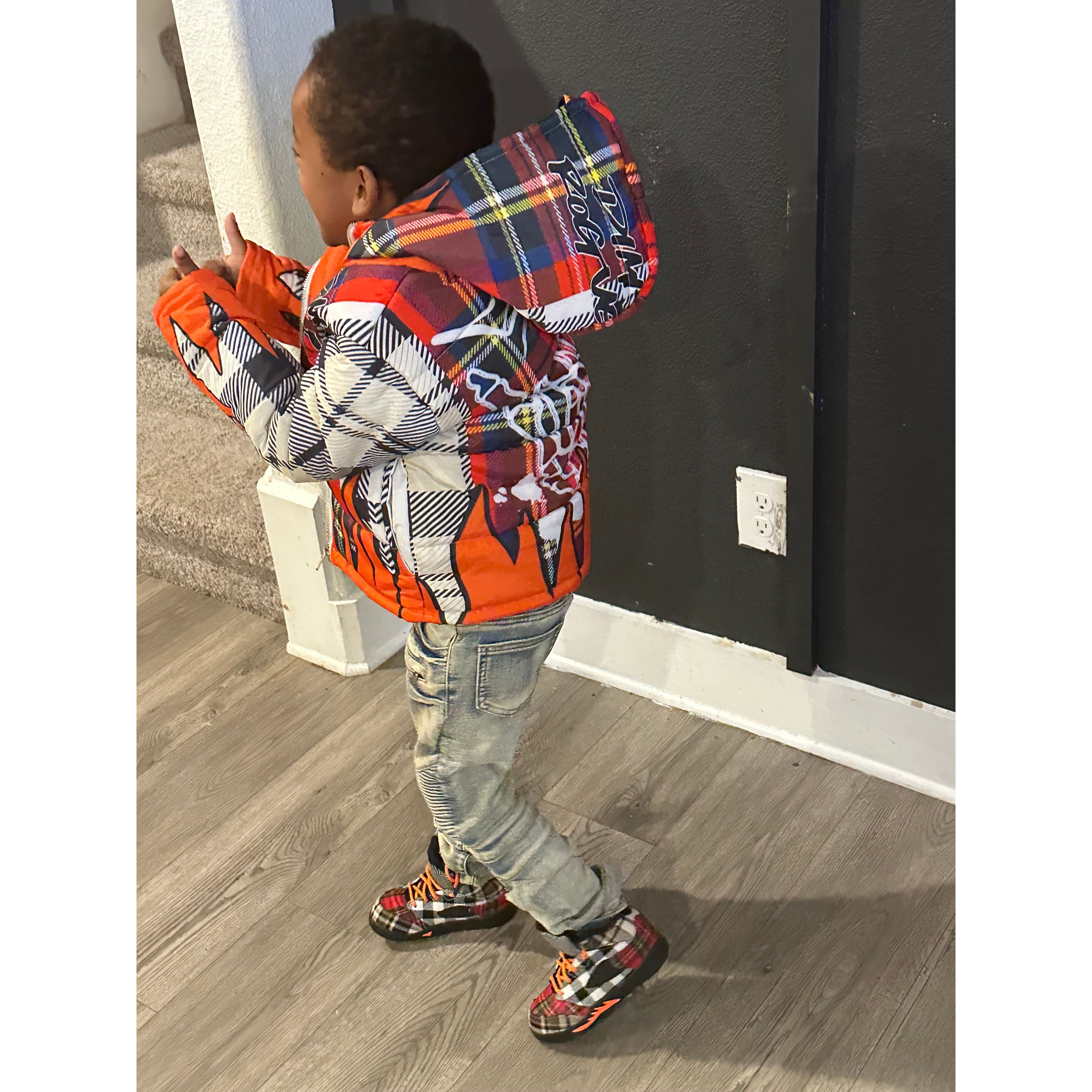 Kids fire plaid Puffer