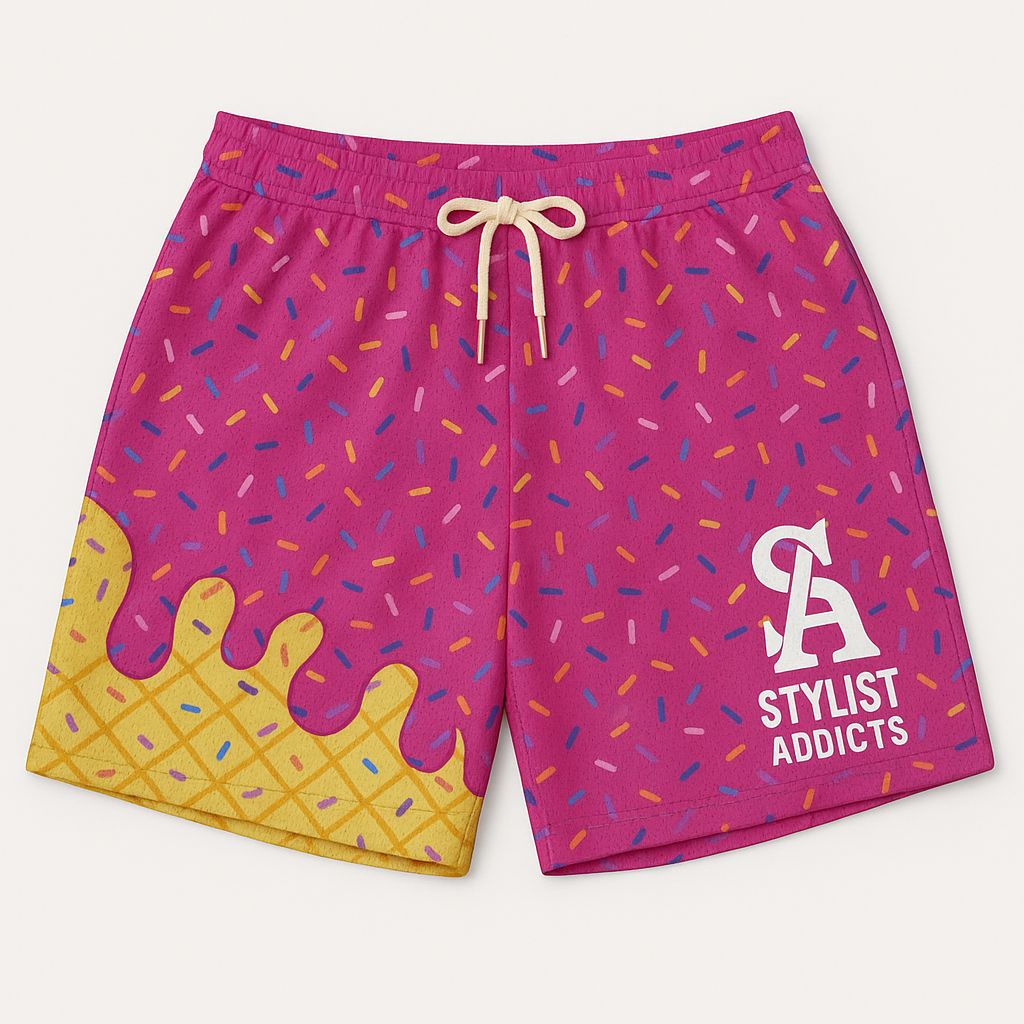 Kids Ice Cream Shorts – Pink Sprinkle Cone Design