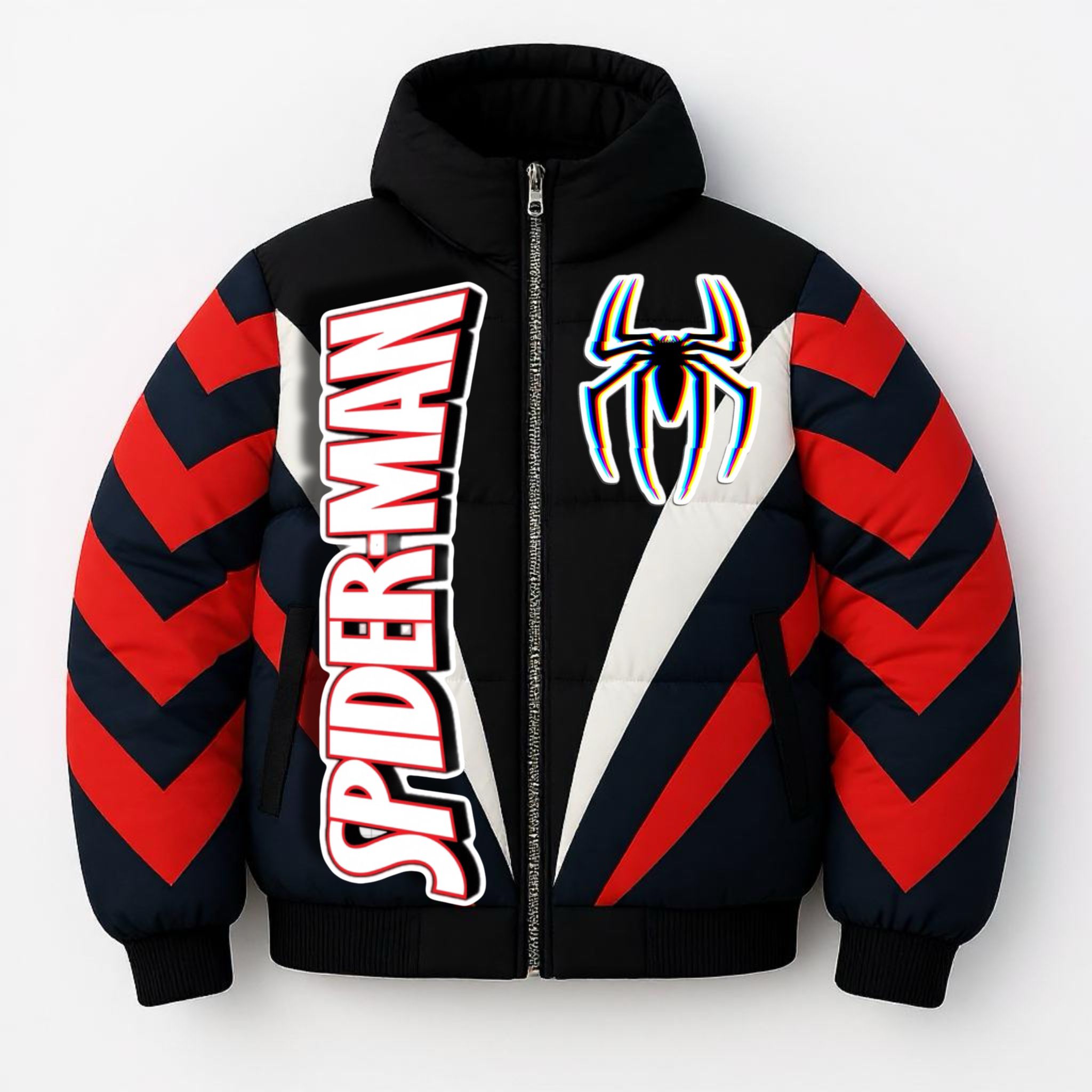 Kids Spider-Man Jacket – Red/Blue Chevron Puffer