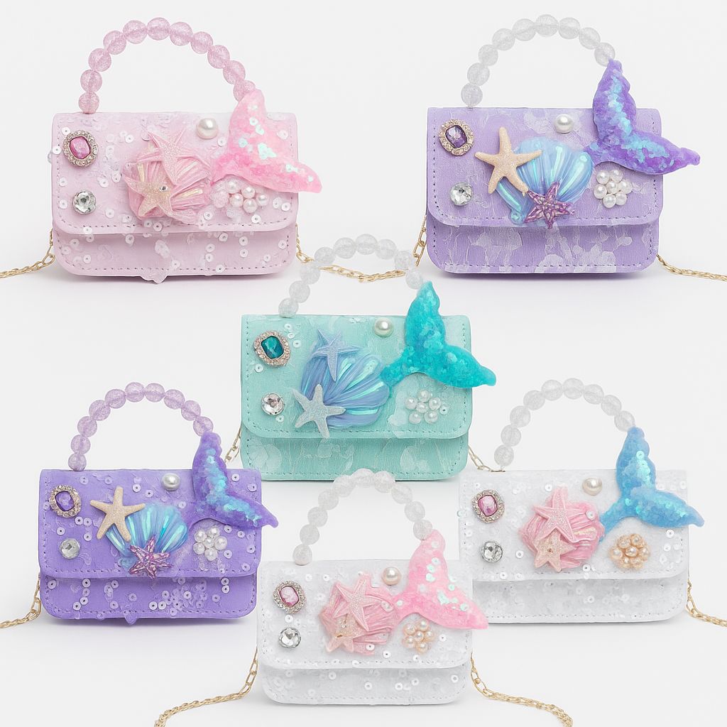 Cute Pearl Shell Mini Bag for Girls – Starfish & Mermaid Tail Purse