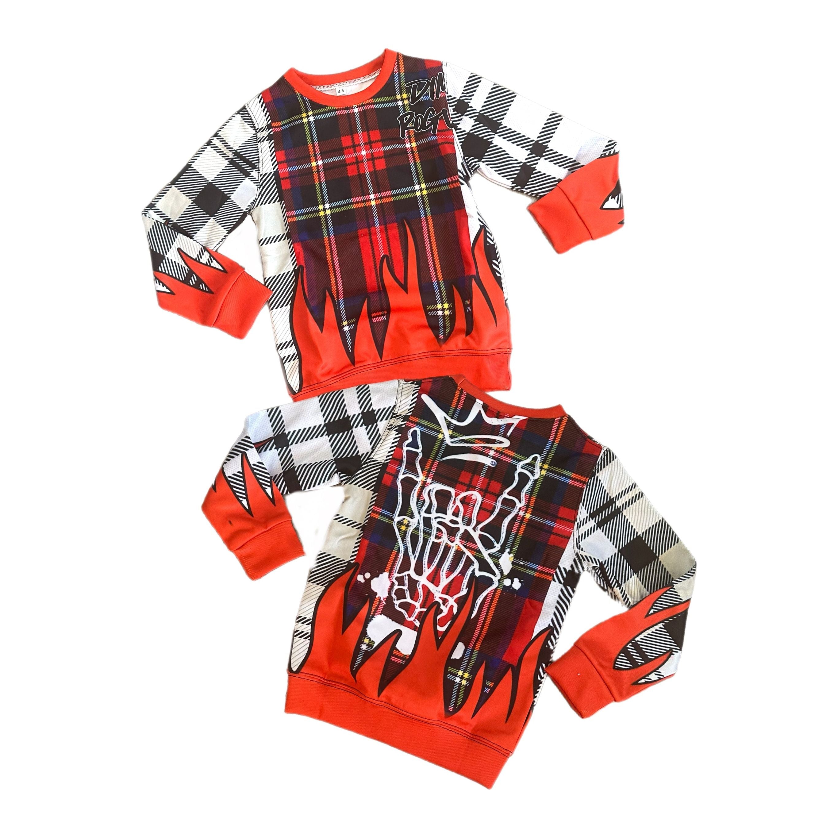 Kids plaid skull sweater