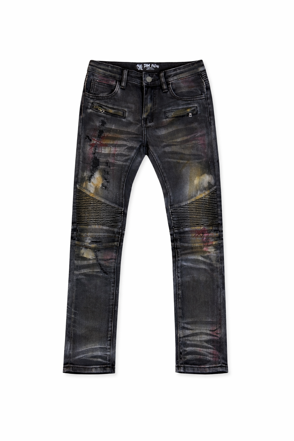 Kids Black Pink Marked Biker Denim Jeans