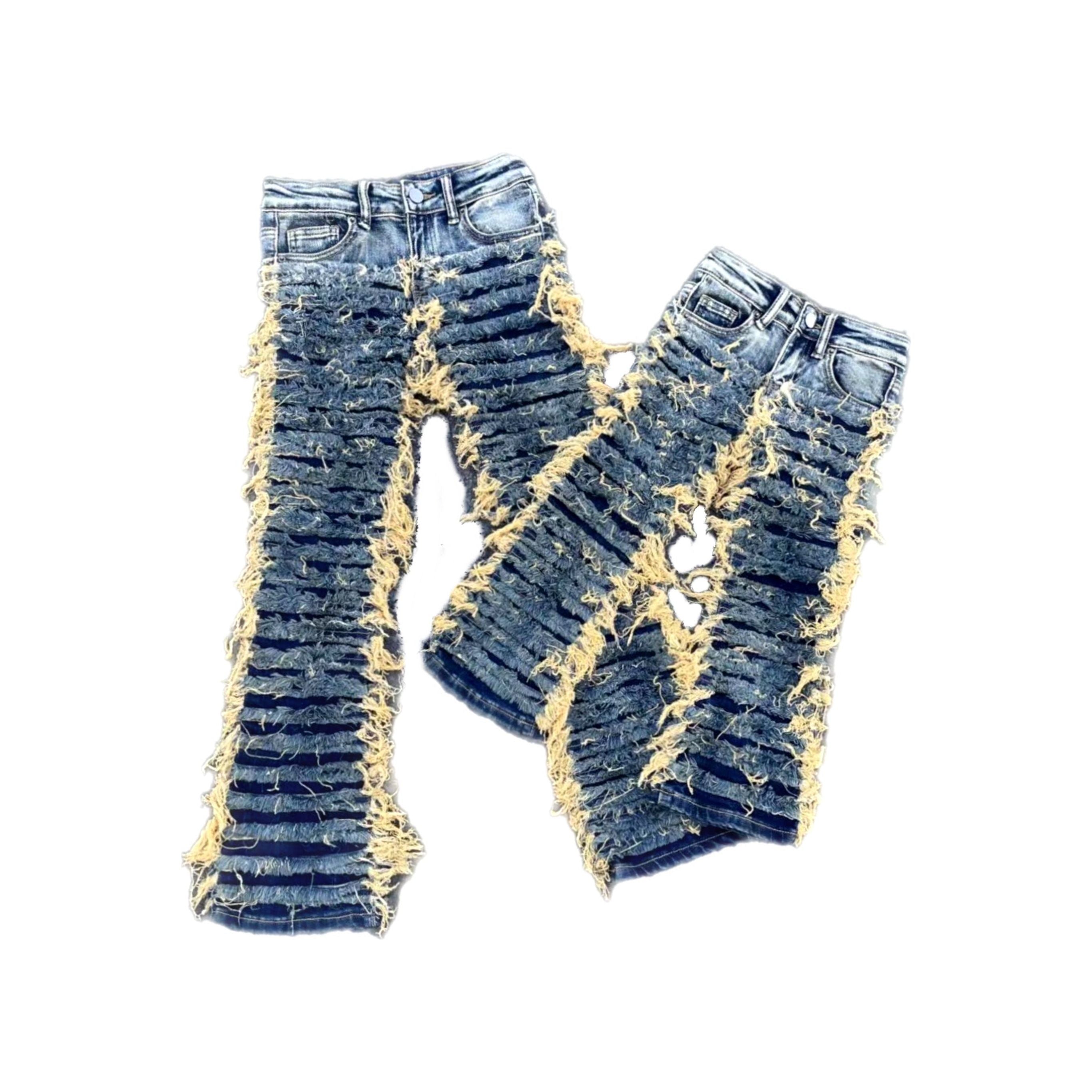 Kids blue shredded stack Denim