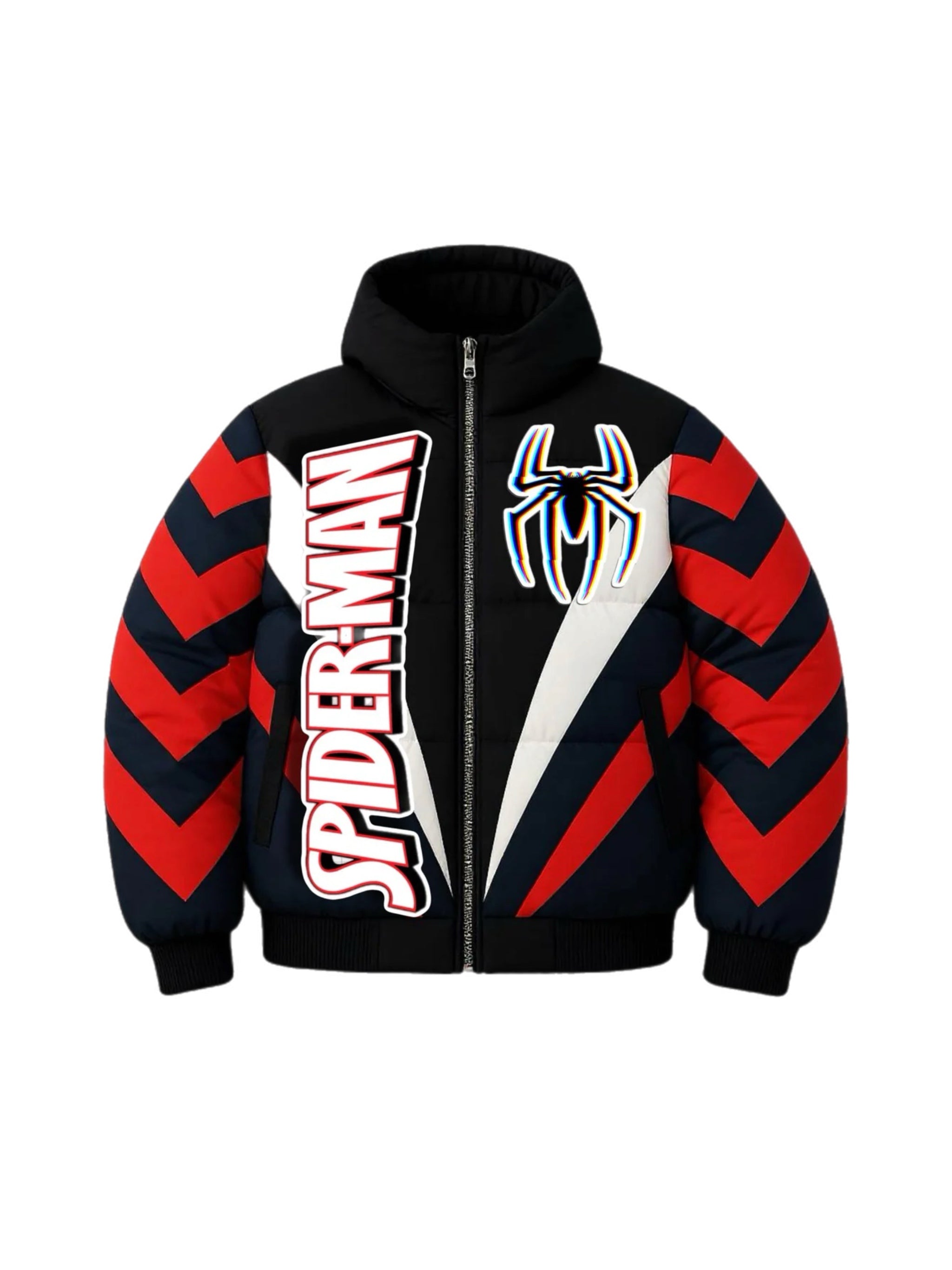 Kids Spider-Man Jacket – Red/Blue Chevron Puffer
