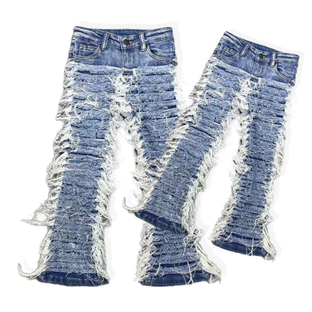 Kids light blue shredded stack Denim