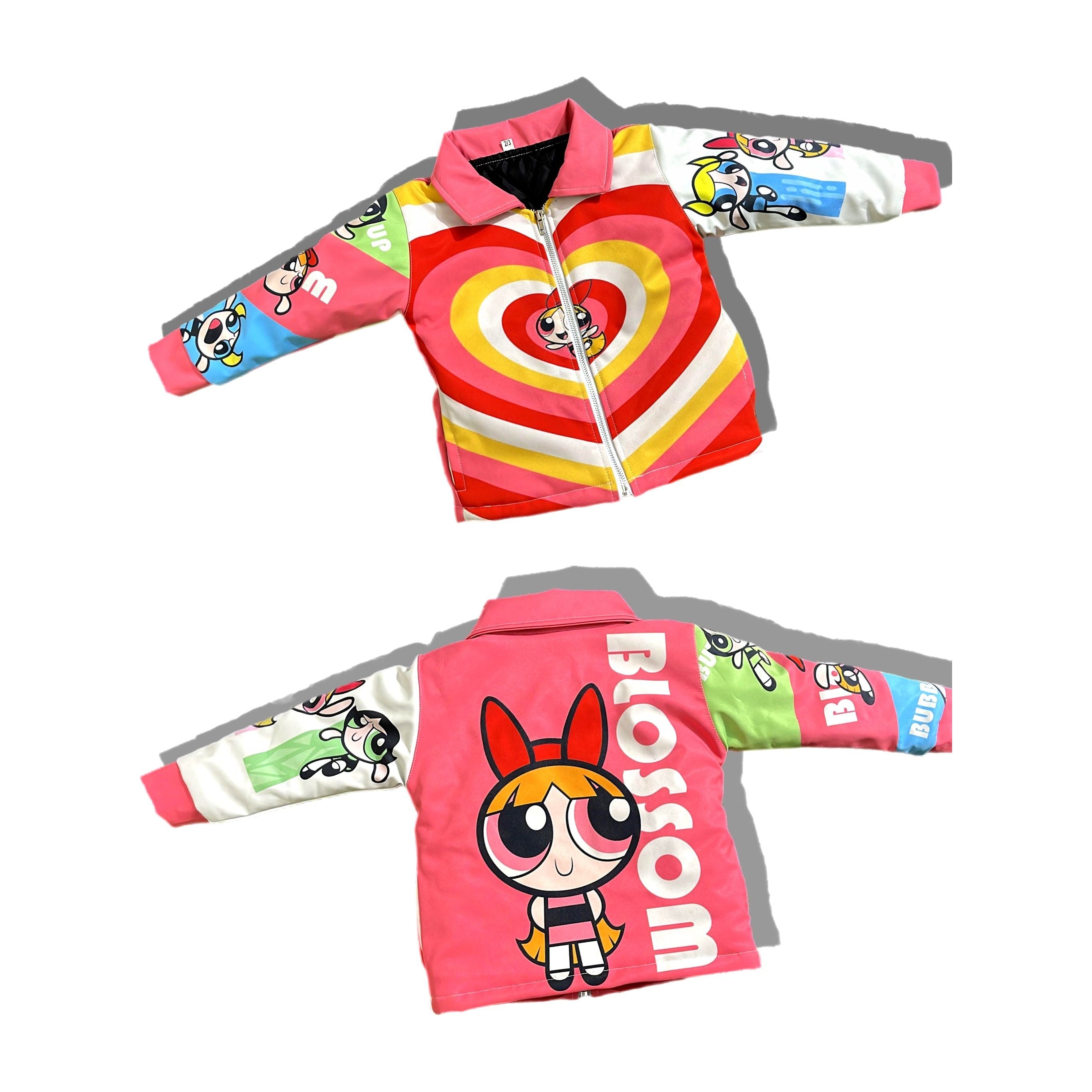 Kids pink blossom power puff jacket