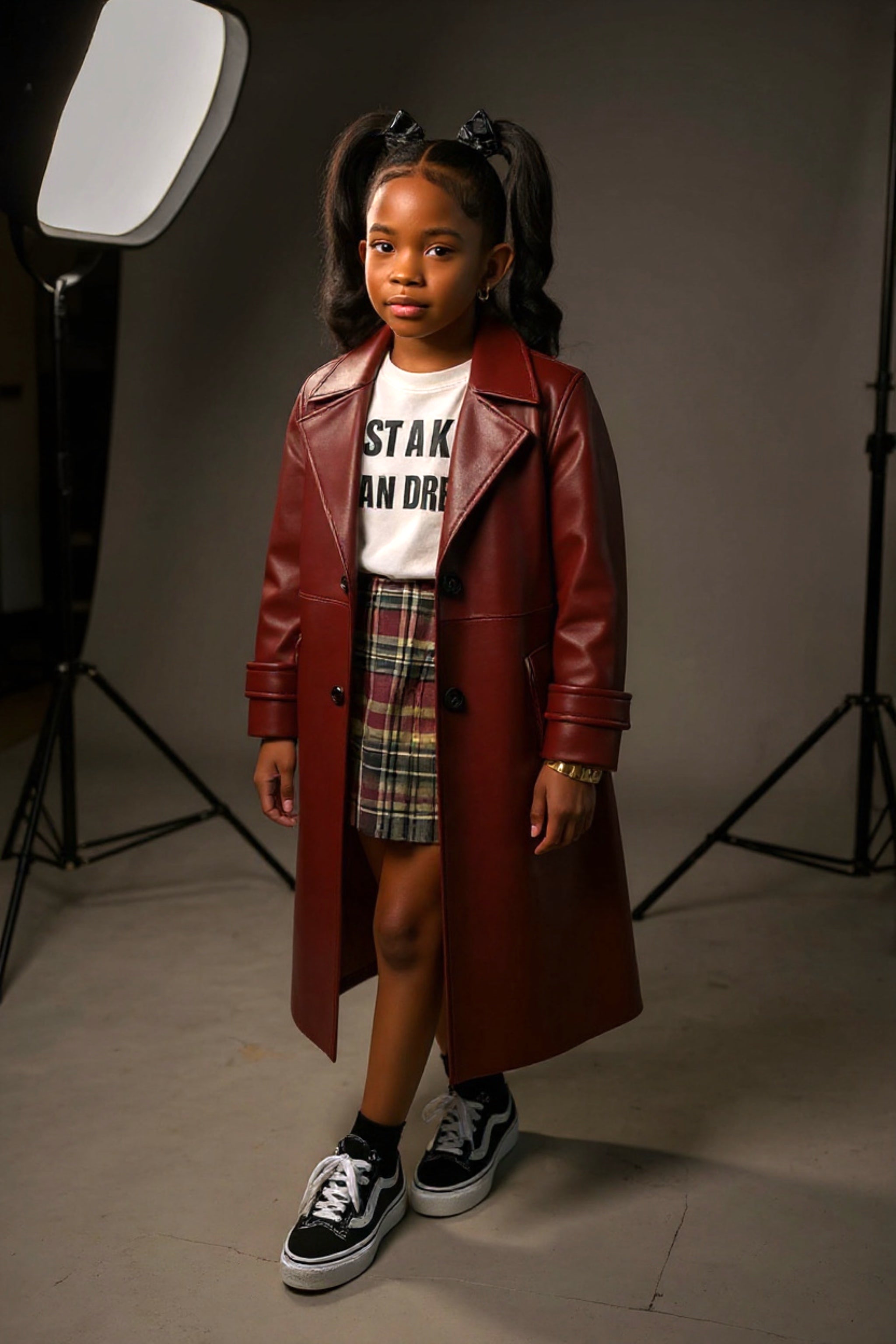 Kids Bold burgundy leather trench