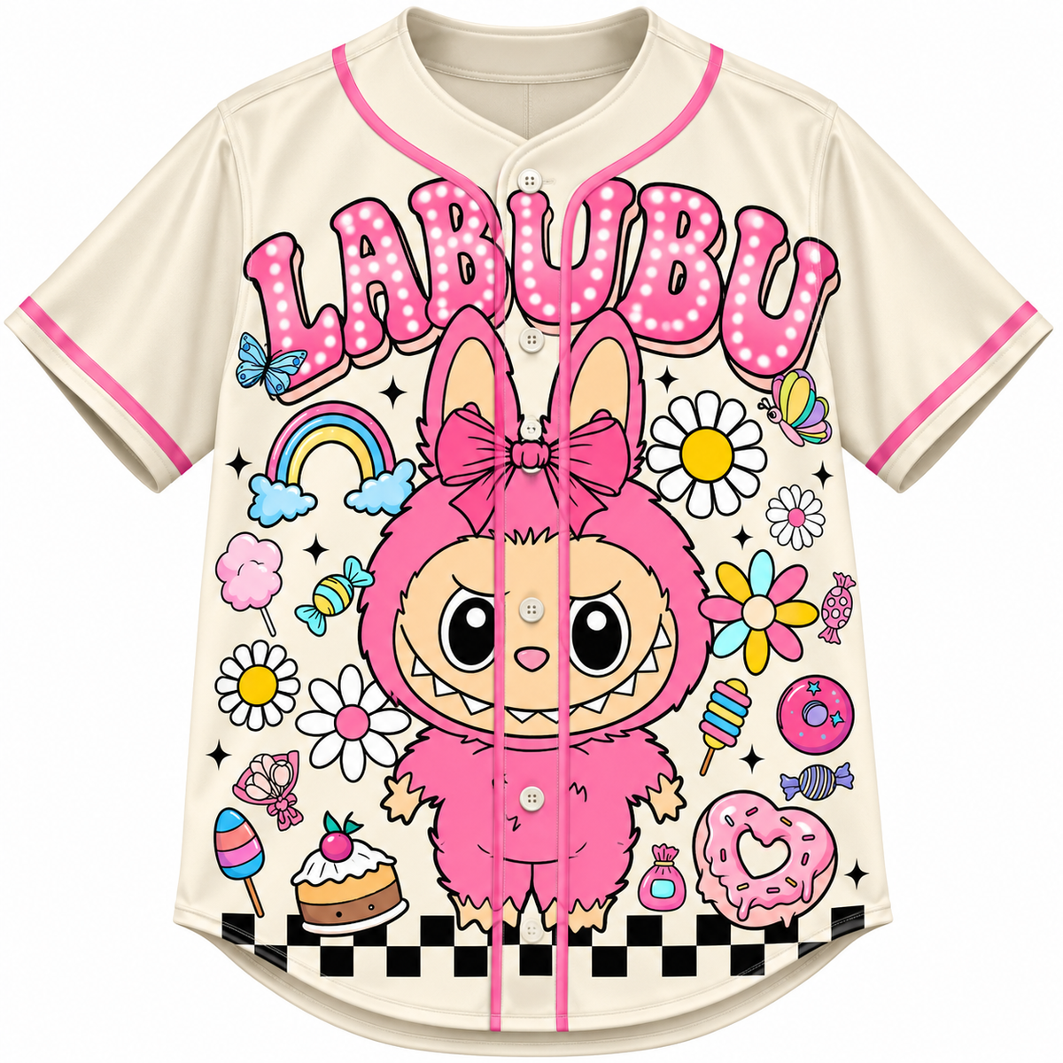 Kids Pink Labubu Baseball Jersey