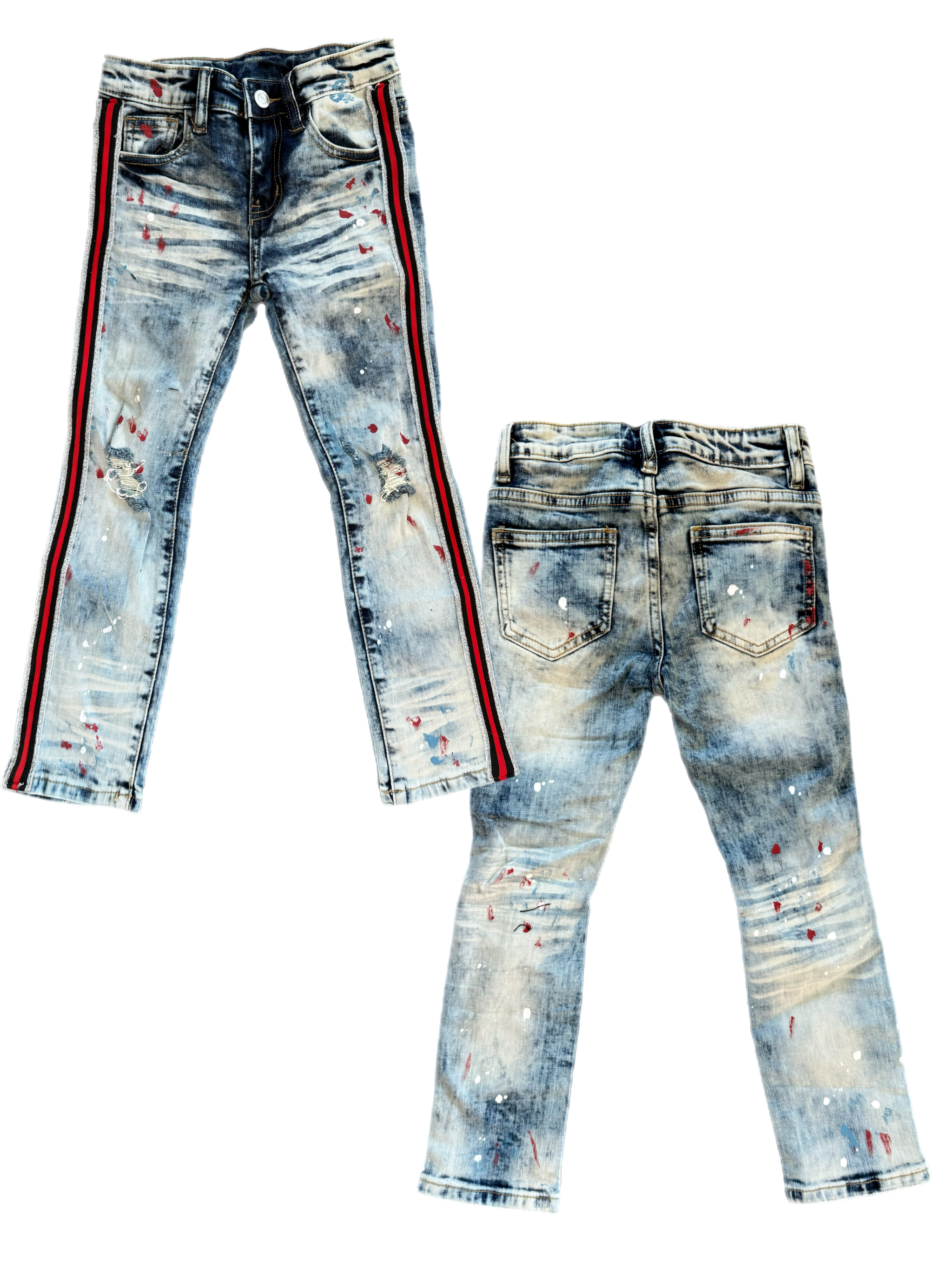Kids Red and Sliver Biker Denim Jeans