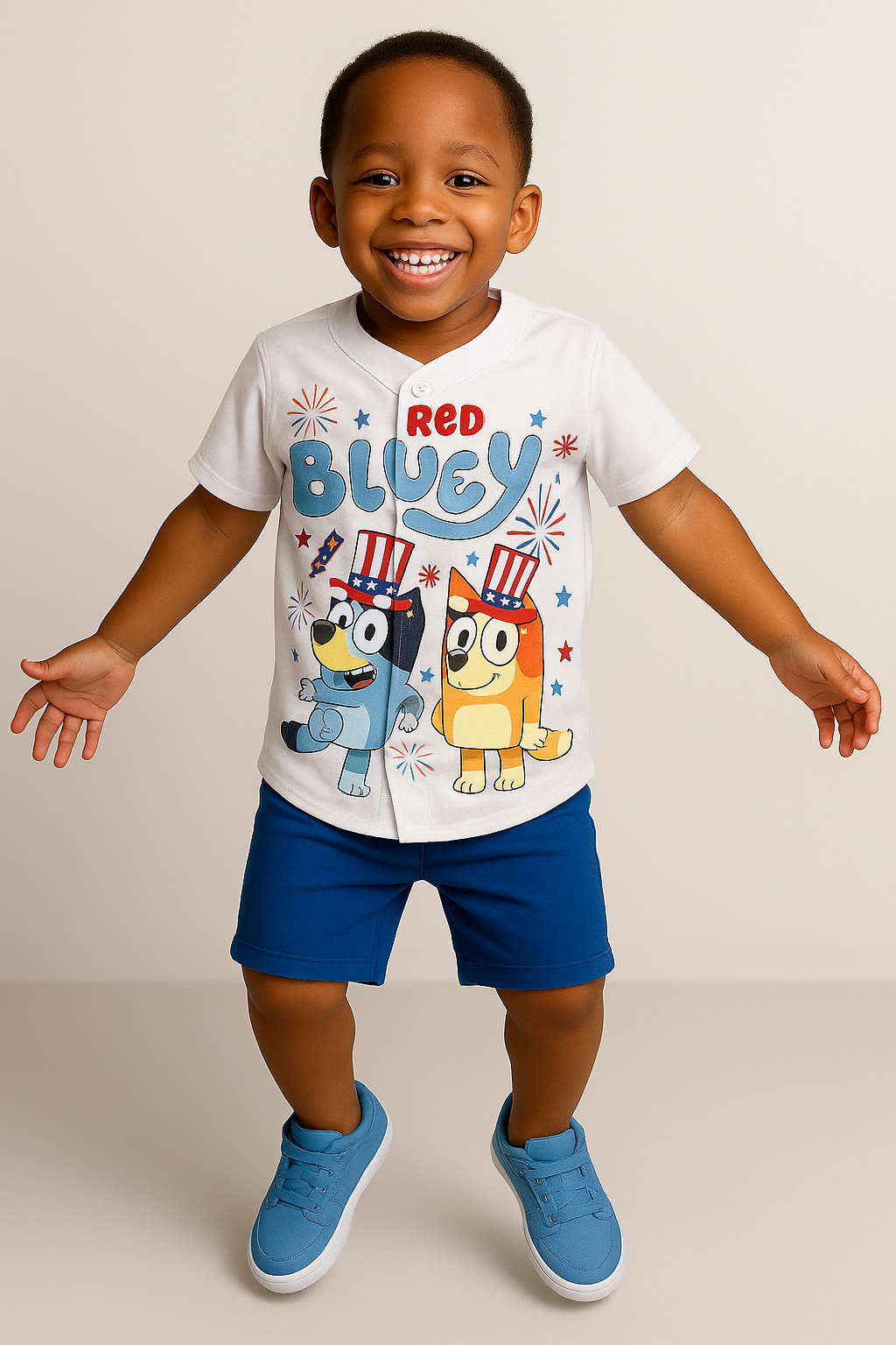 Kids Bluey 4th Of July Baseball Jersey