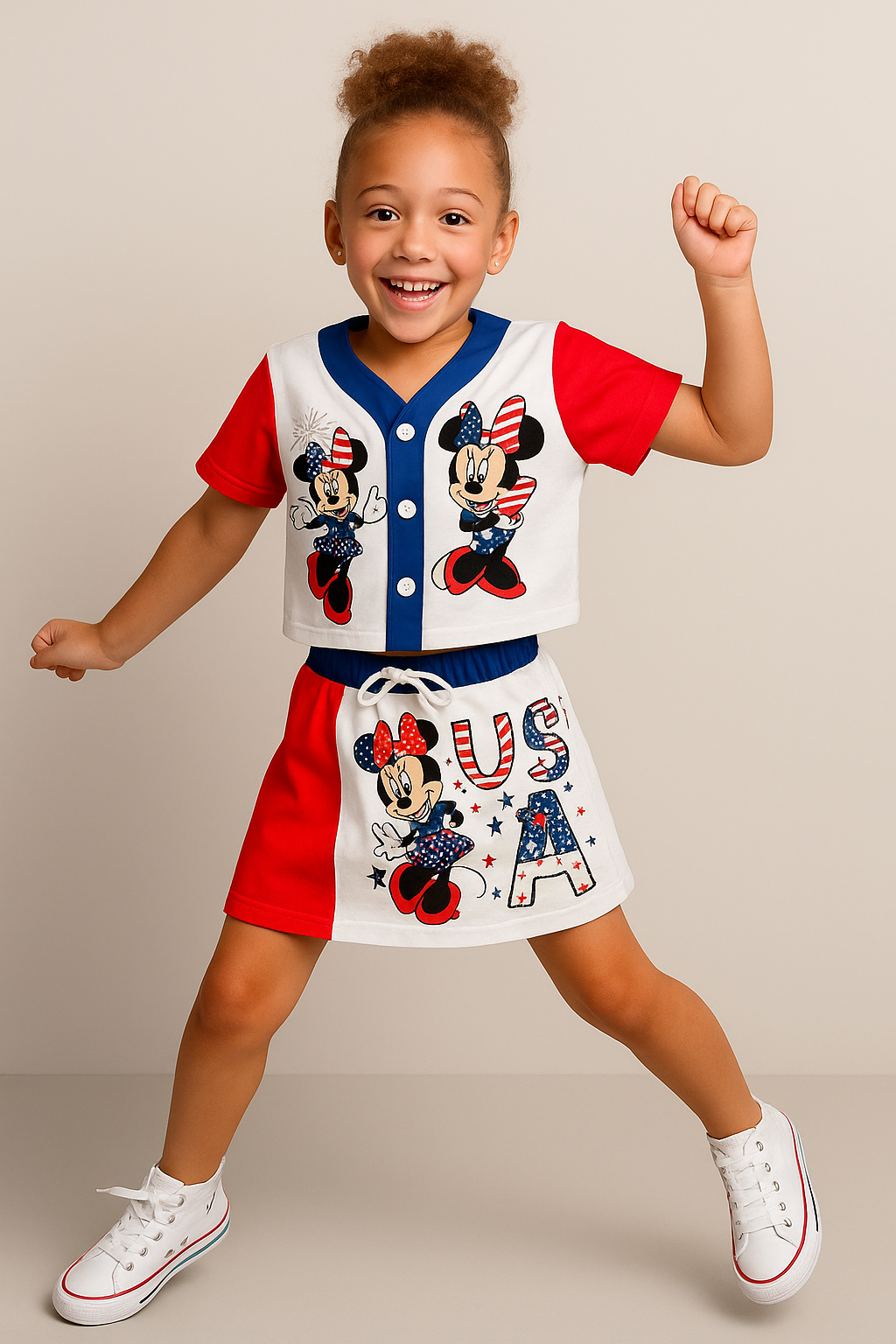 Girls 4th Of July Minnie Mouse Baseball Jersey And Skirt Set