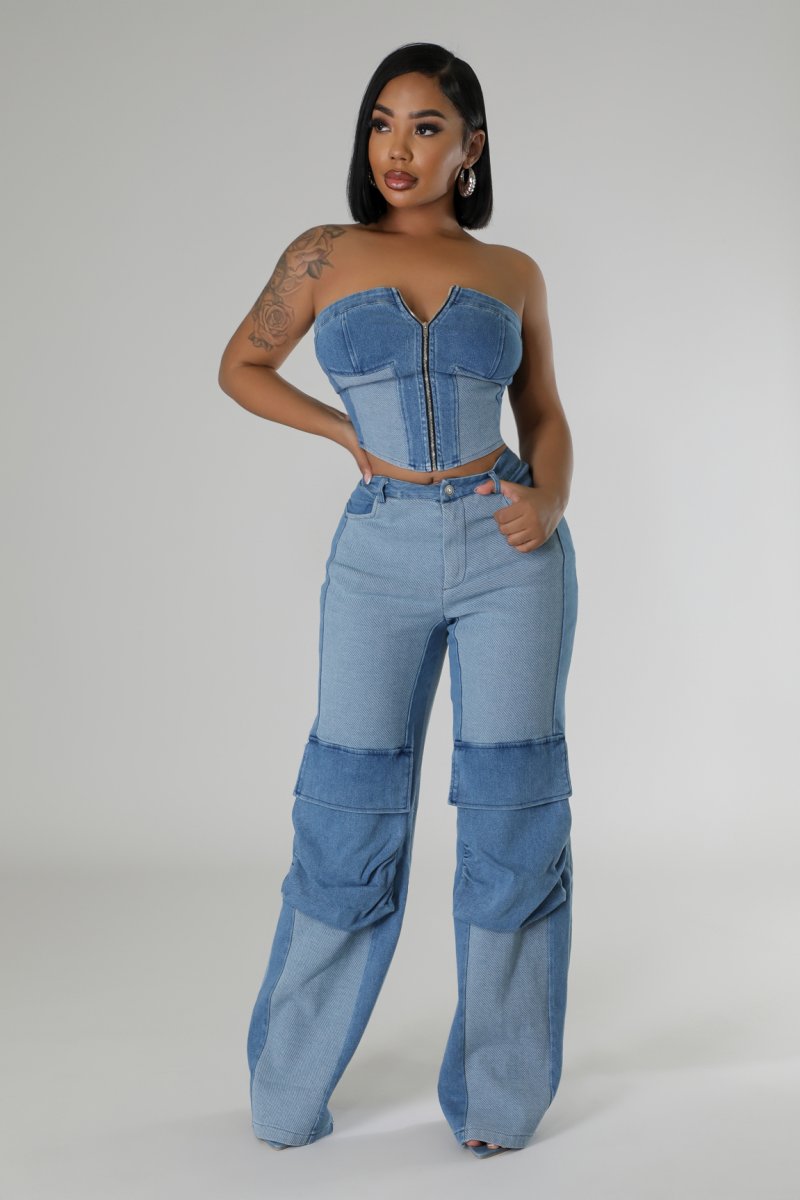 Denim Charm Pant Set