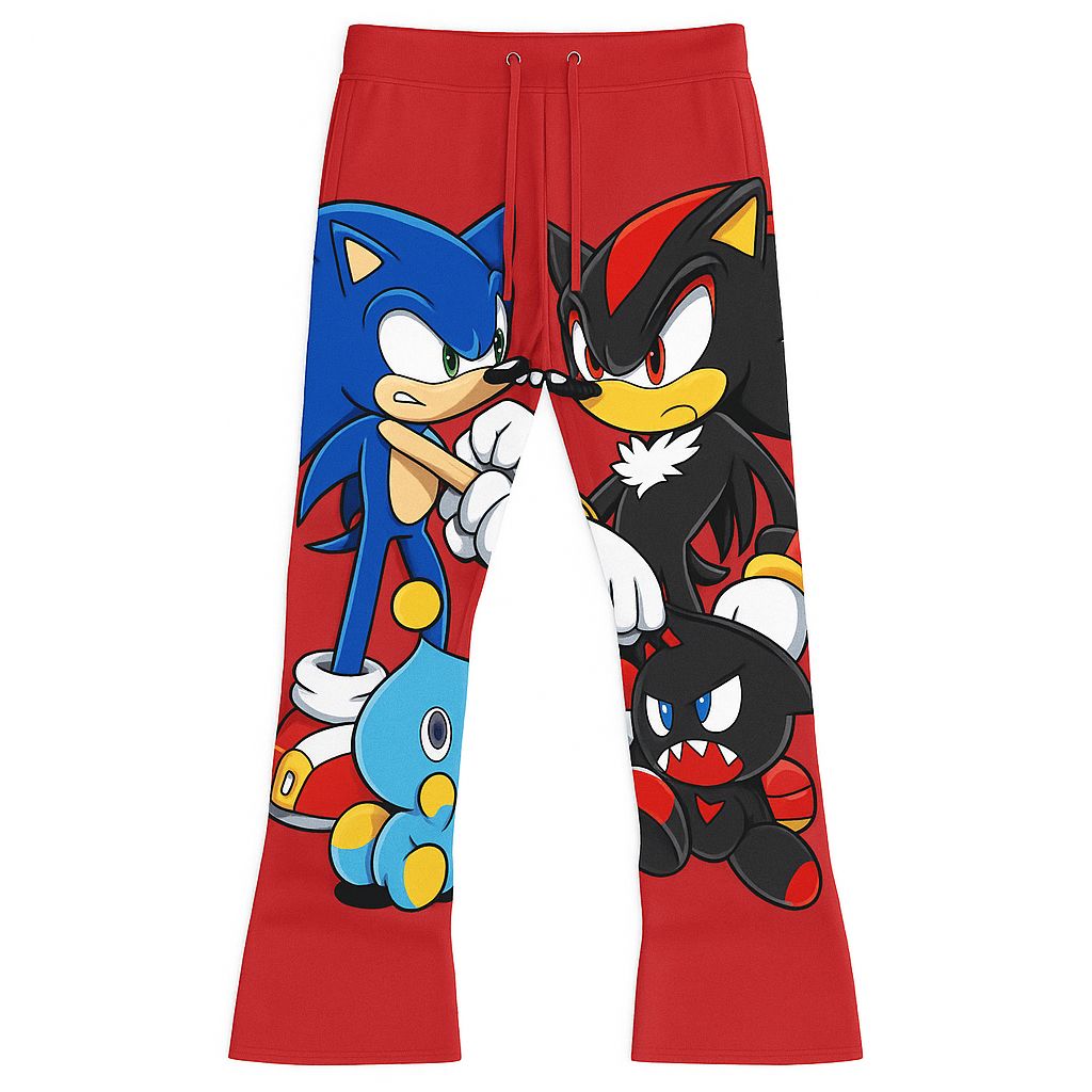 Kids Sonic Flare Pants – Red Cartoon Showdown Design