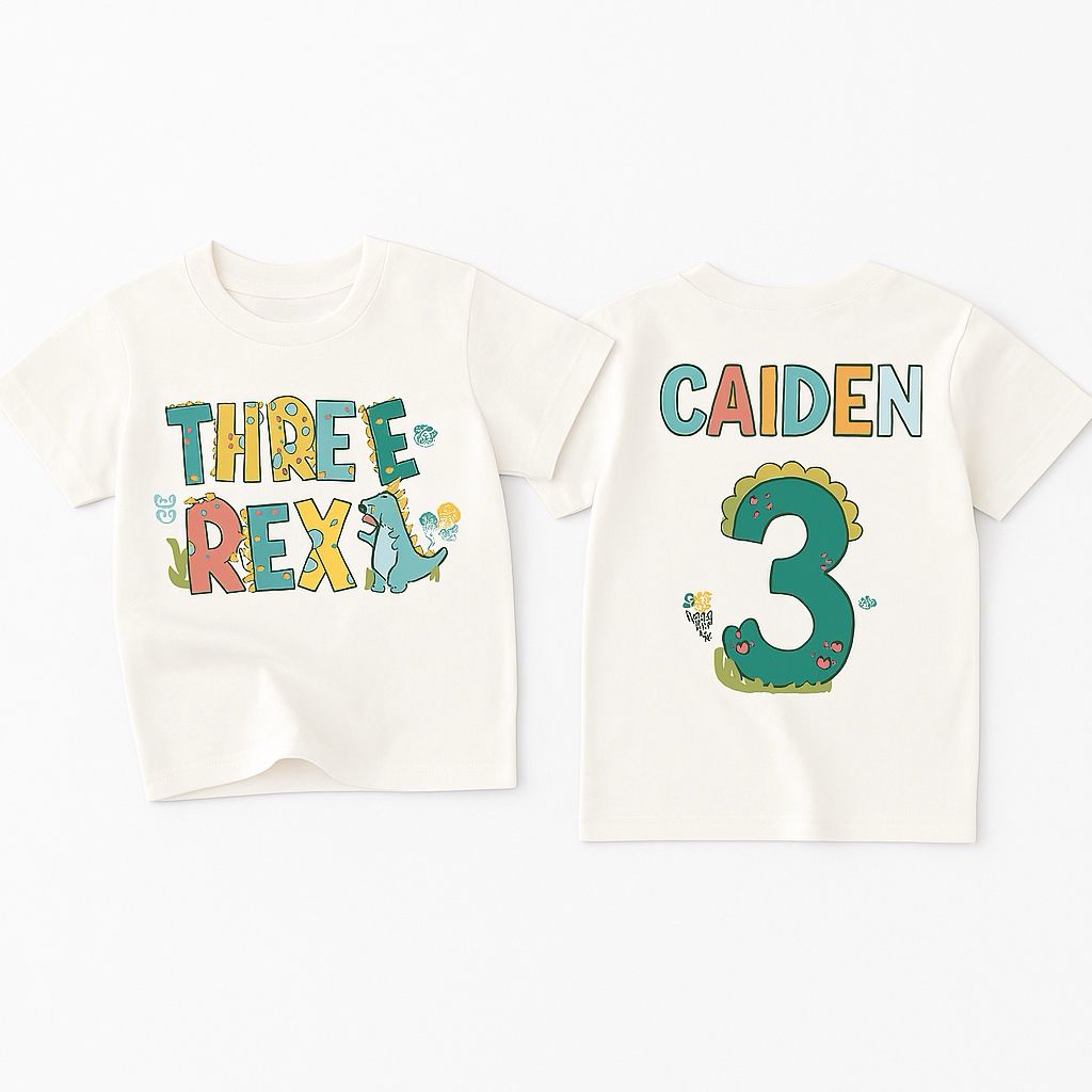 Kids Dinosaur Birthday Tee – “Three Rex” Shirt