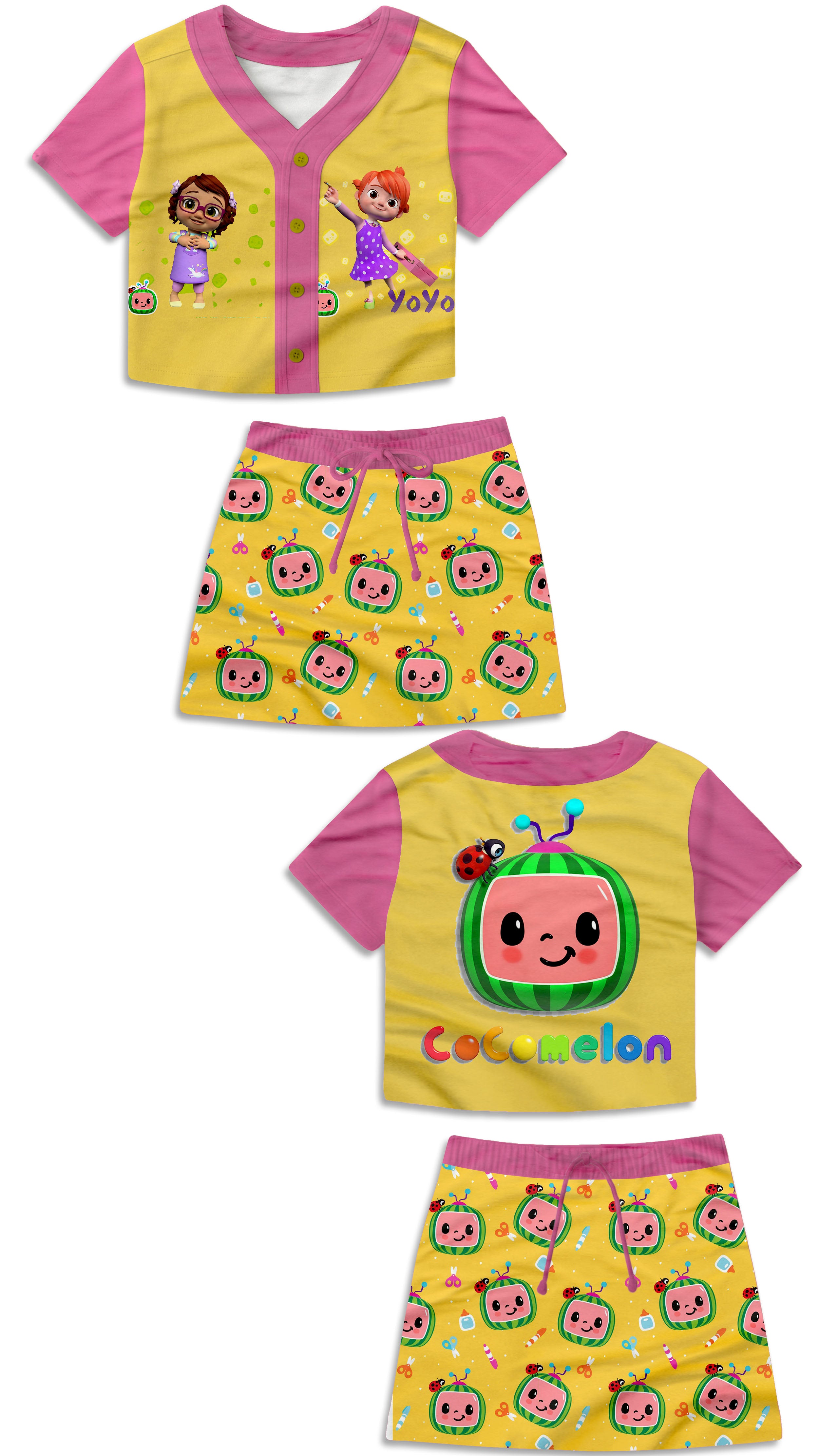 Girls Cocomelon Baseball Jersey And Skirt Set
