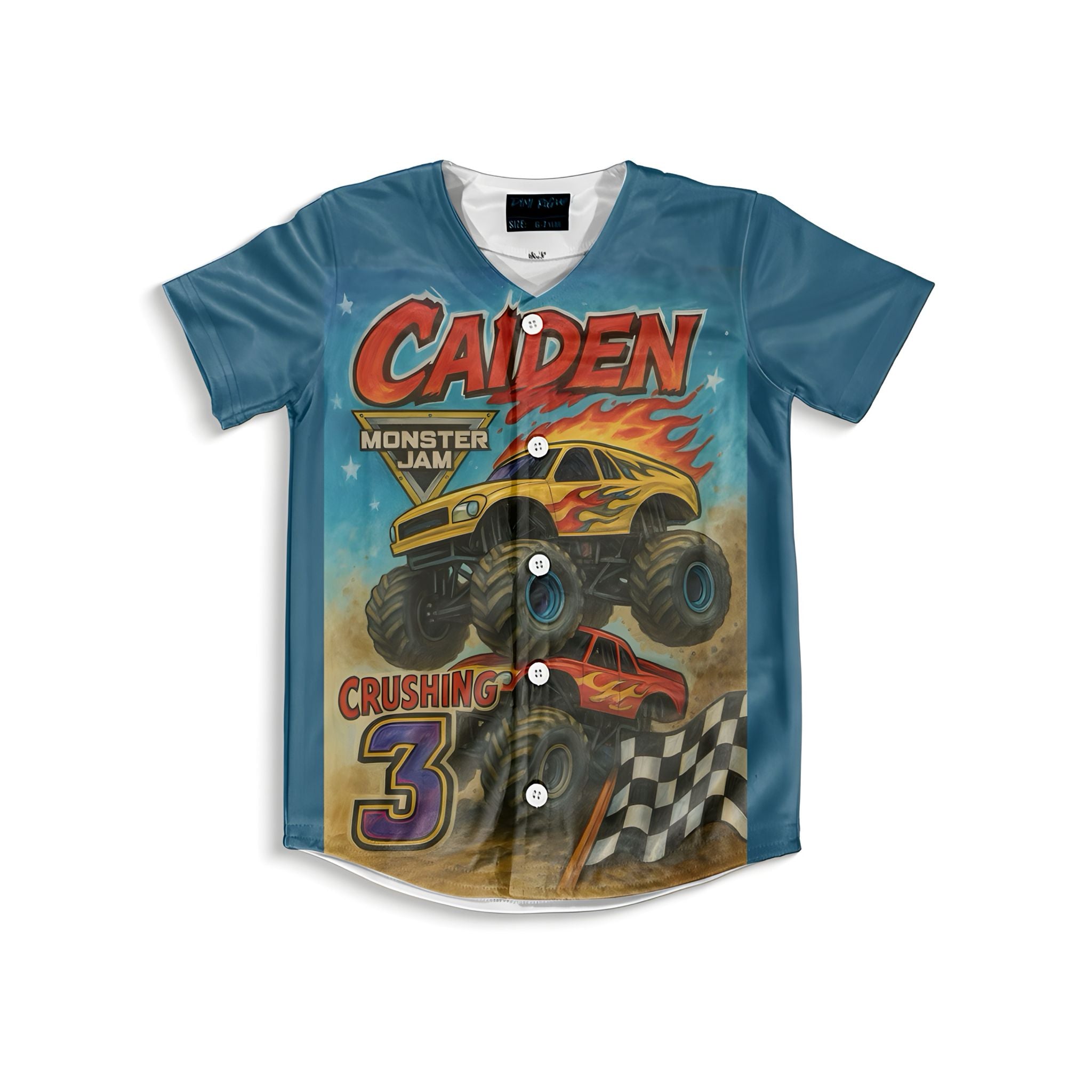Kids Monster Truck Baseball jersey – “Crushing 3”