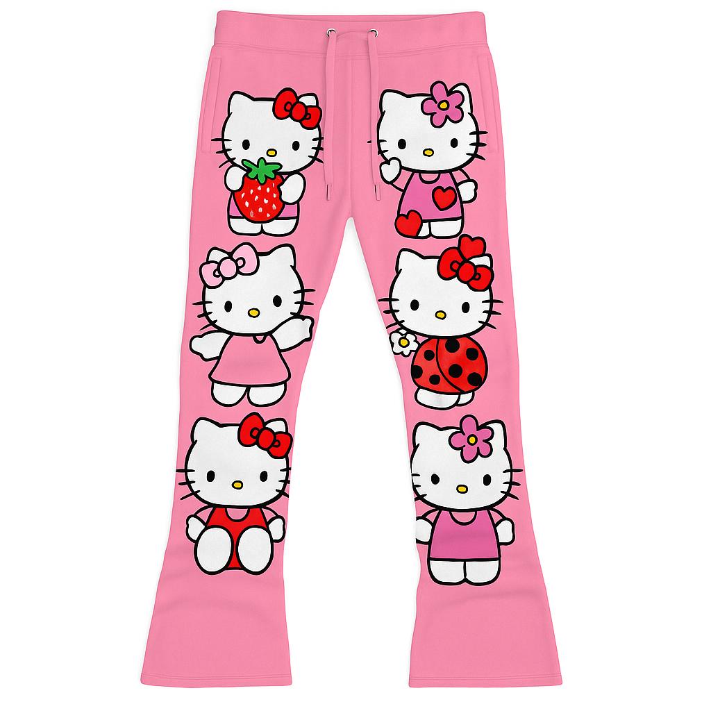 Girls Hello Kitty Flared Pink Cartoon Sweatpants