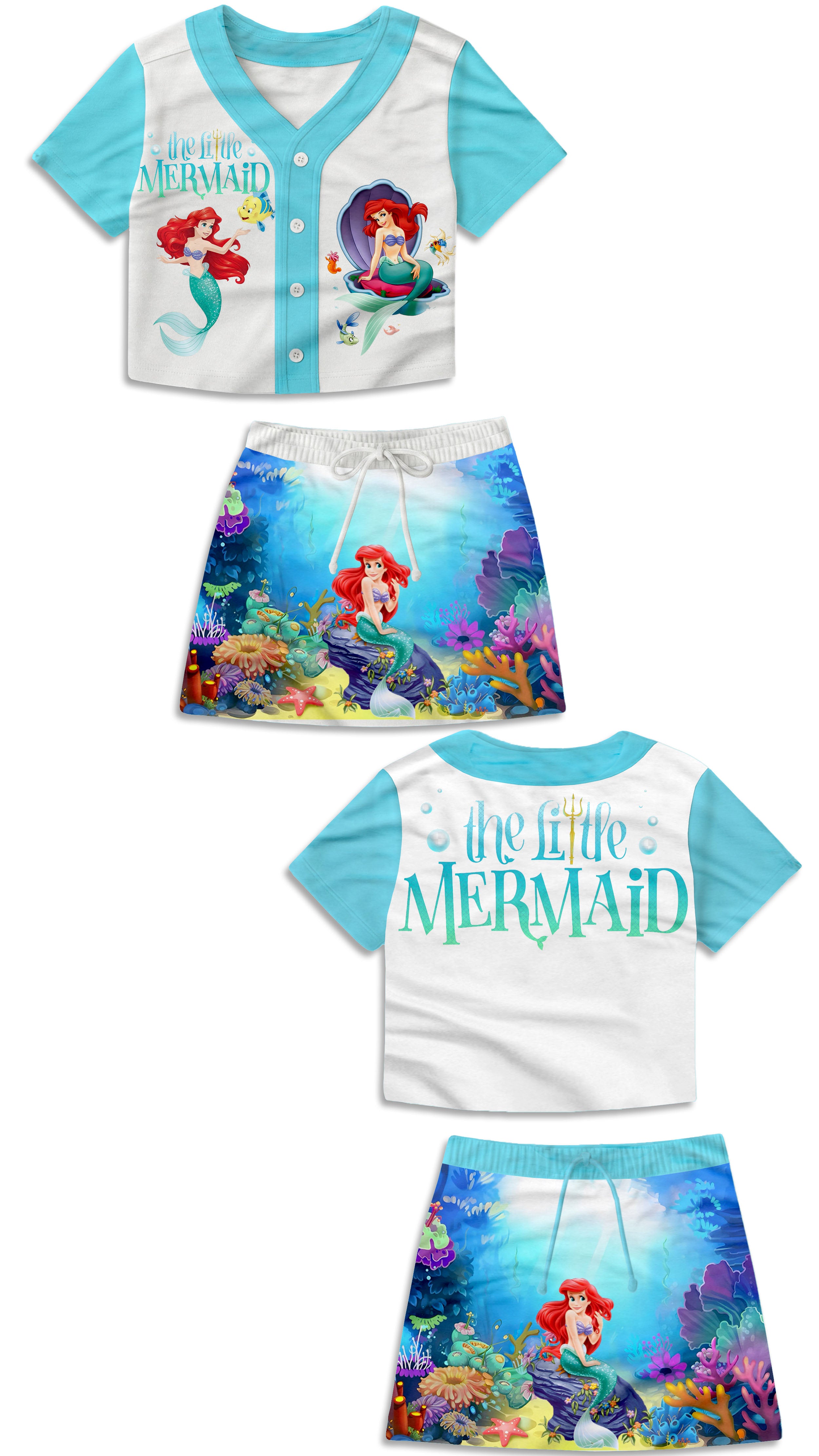 Girls Ariel Little Mermaid Baseball Jersey And Skirt Set
