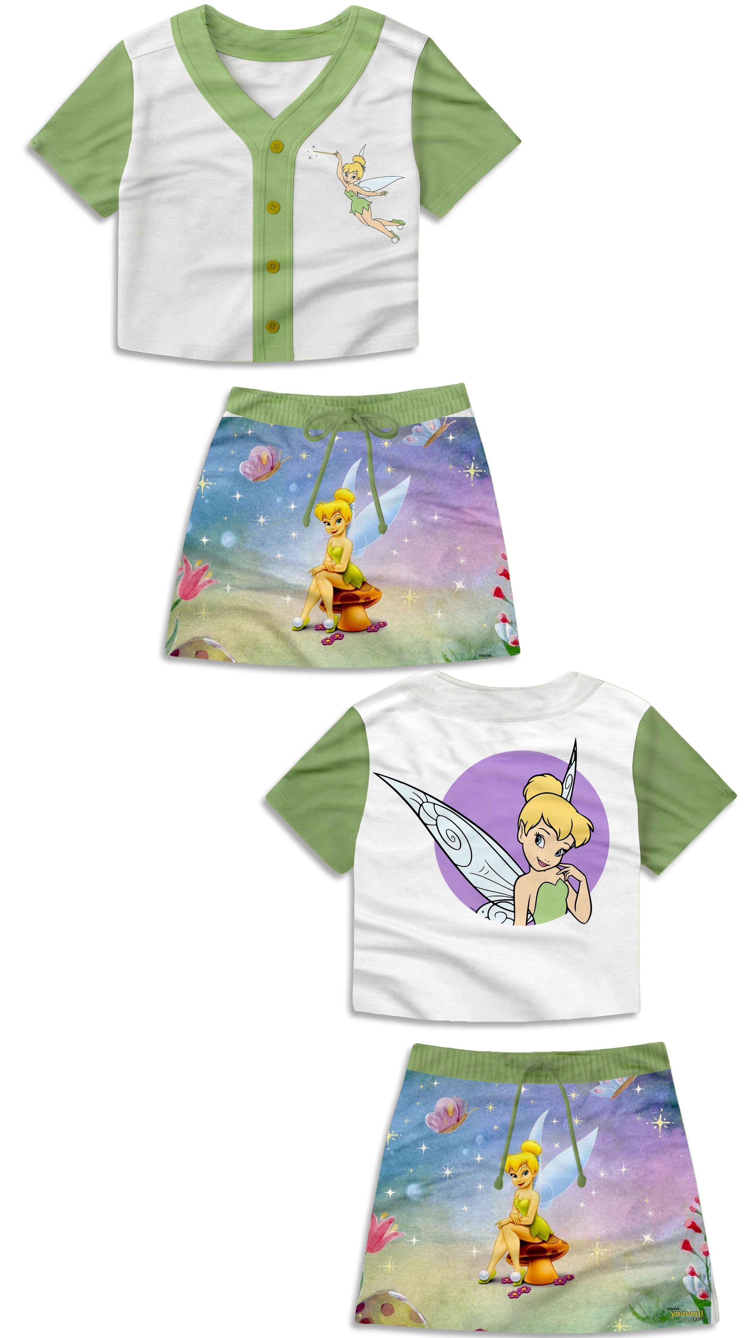 Girls Tinkerbell Baseball Jersey And Skirt Set