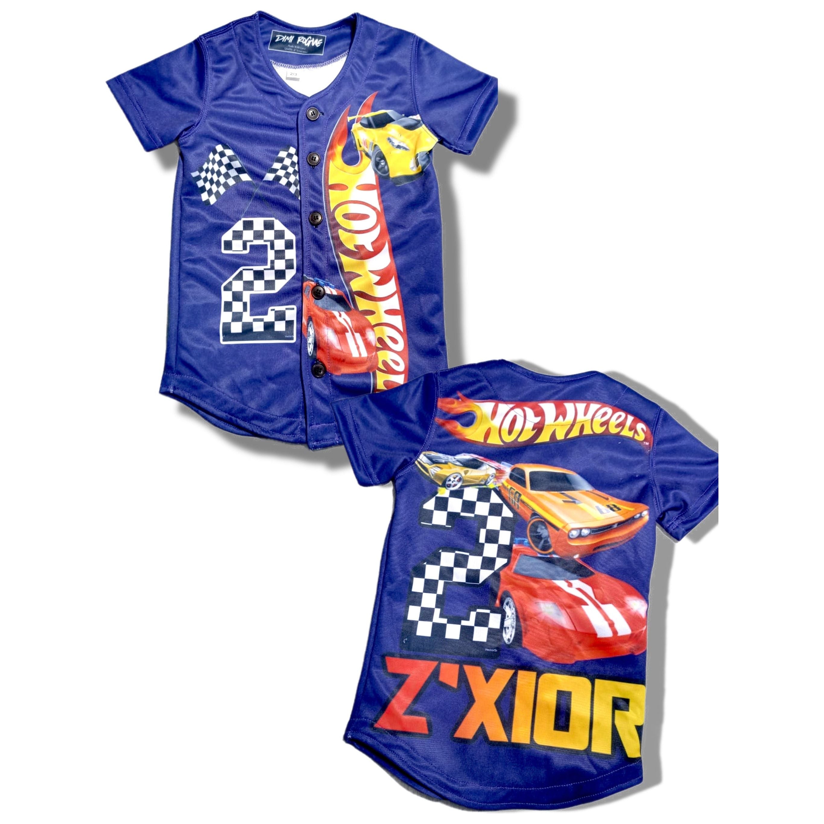 Kids Blue Hot Wheels Baseball Jersey